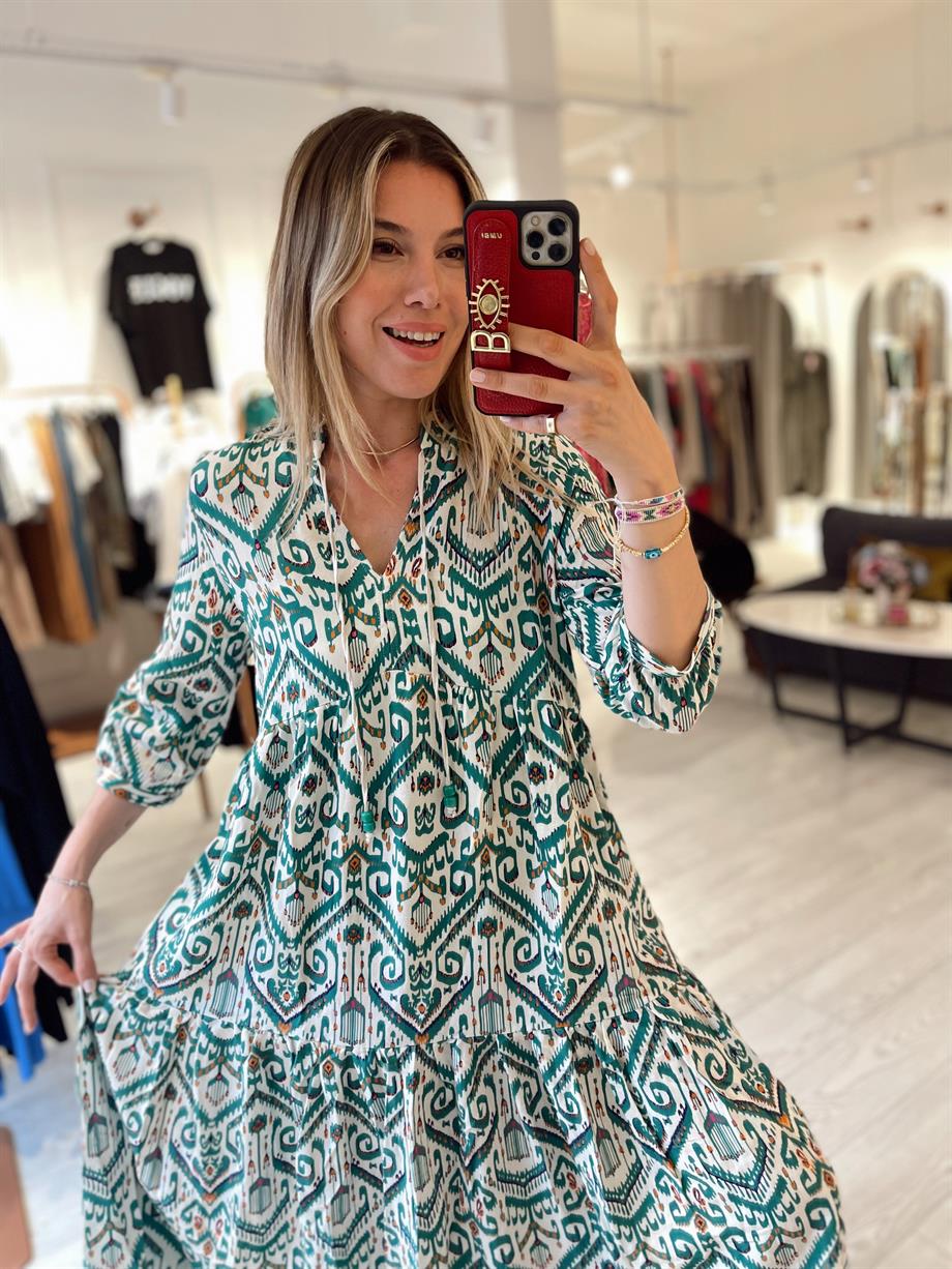 Hakim Yaka Desenli Maxi Elbise