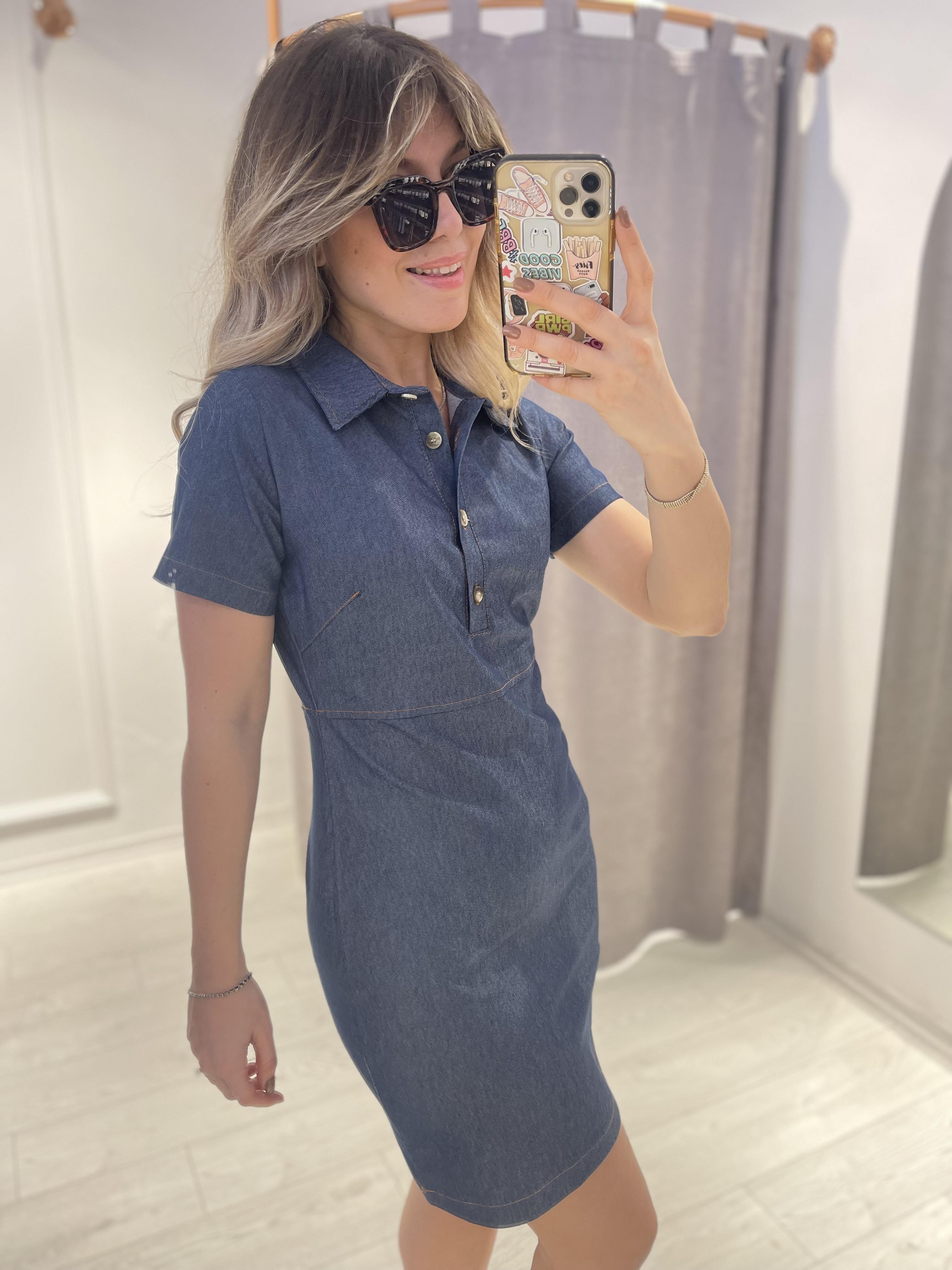 İnce Denim Yarım Kollu Mini Elbise