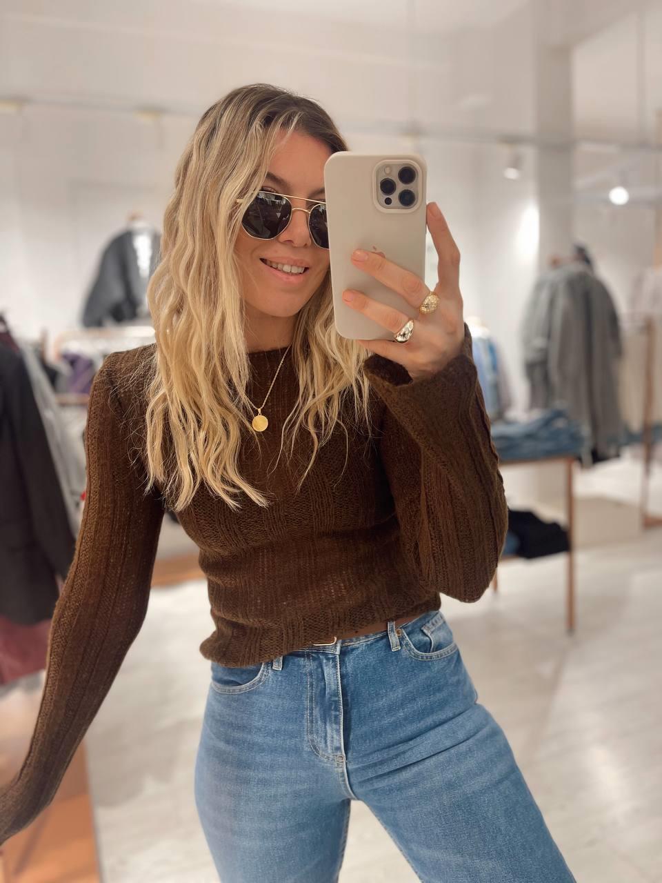 Kahverengi İnce Örgü Kazak