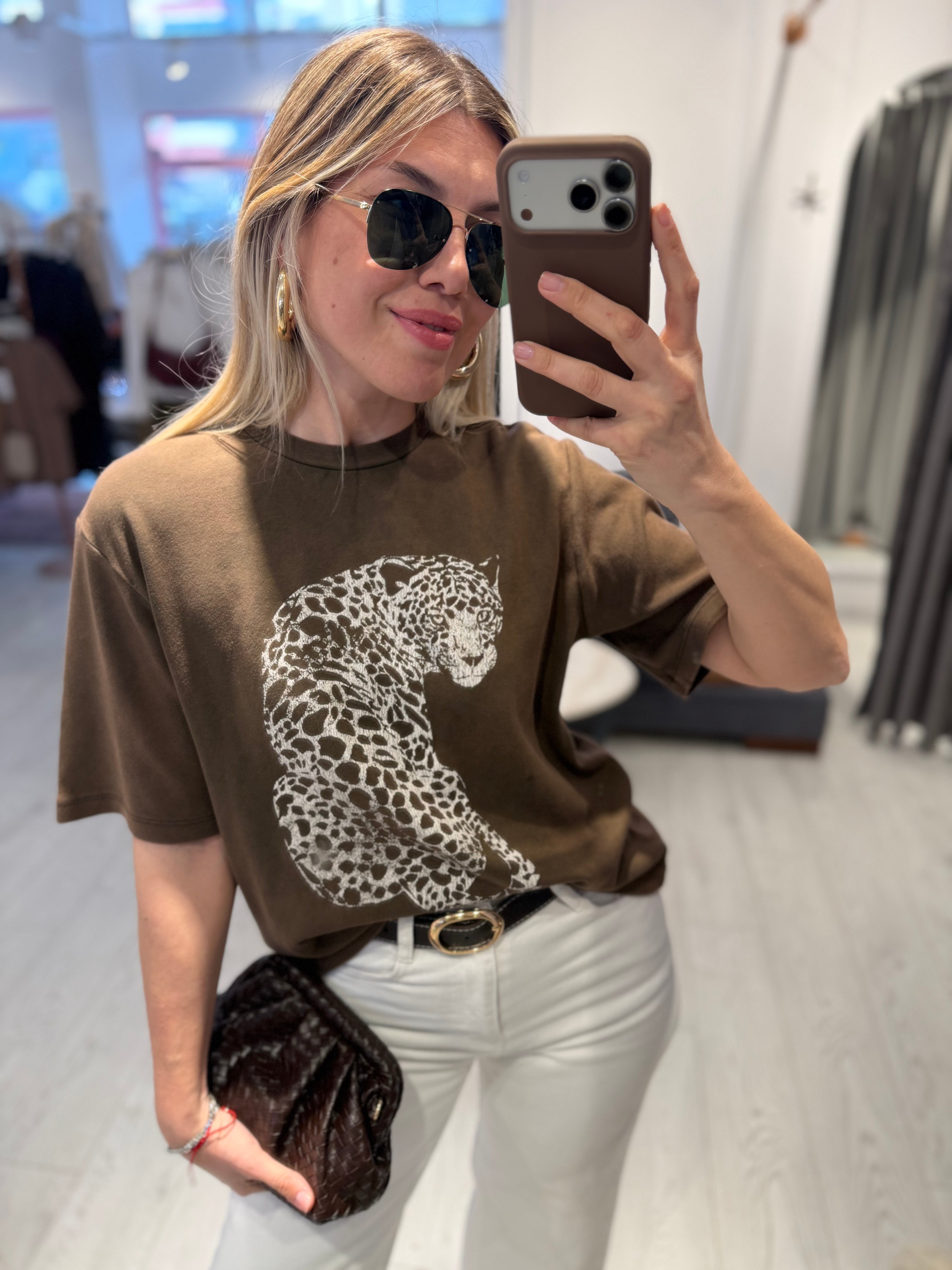 Kahverengi Tiger Baskı Tshirt