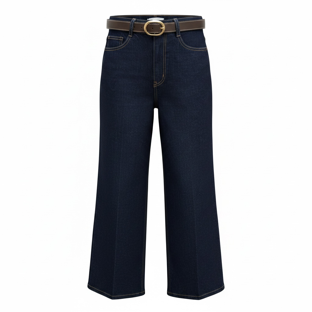 Koyu Lacivert  Bilek Boy Kemerli Marka Model Flare Jean