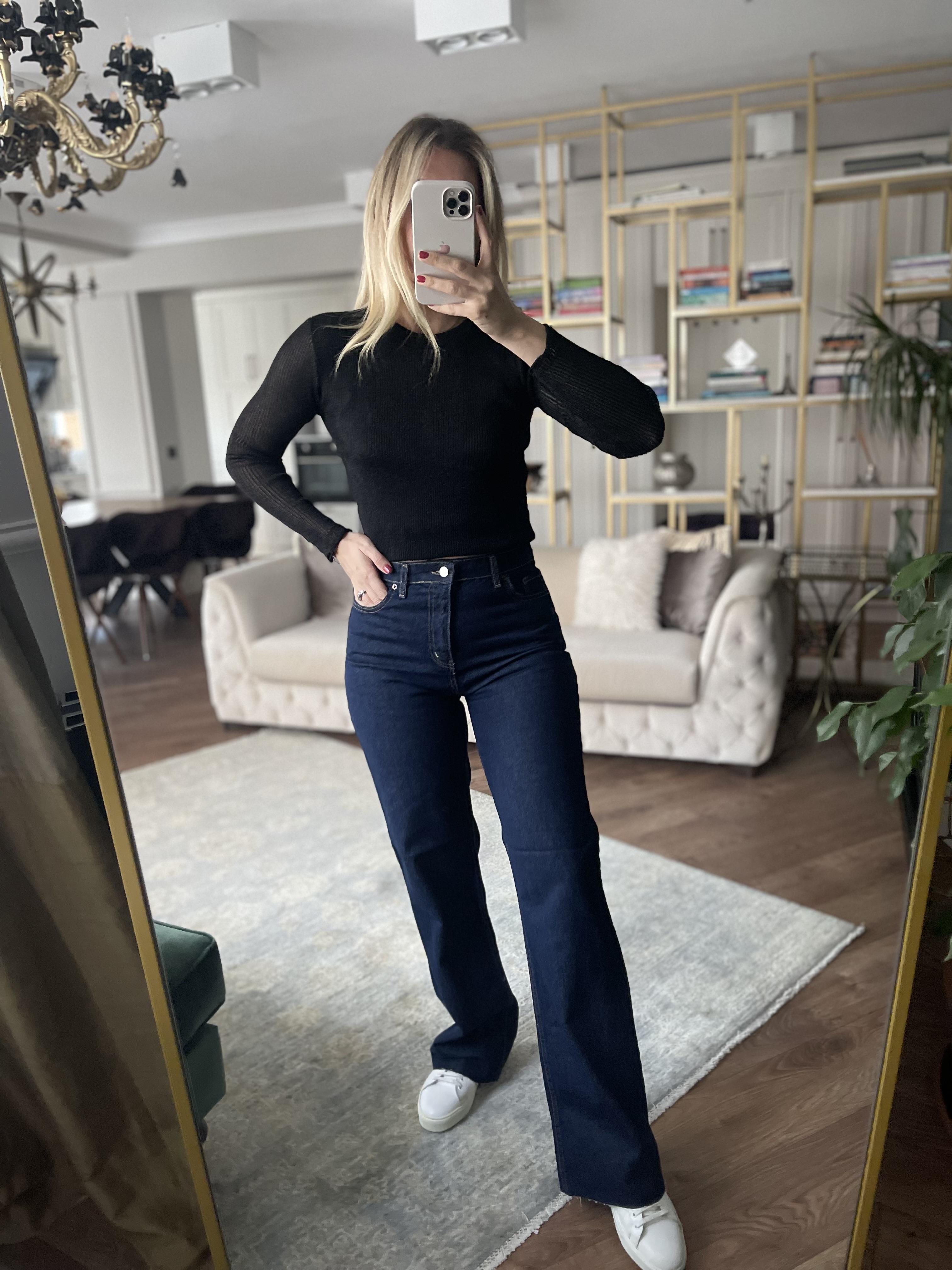 Koyu Lacivert Yüksek Bel Straight Jean