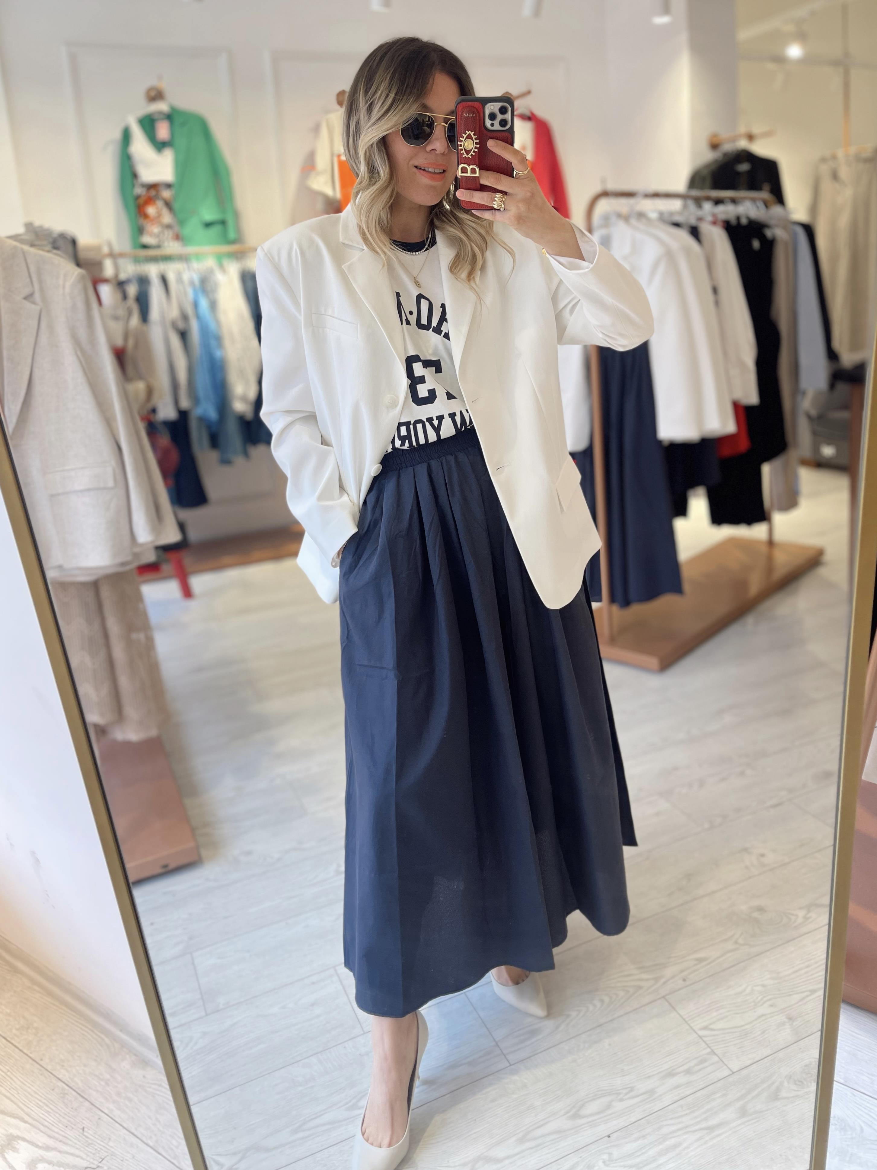 Lacivert Maxi Boy Cepli Poplin Etek