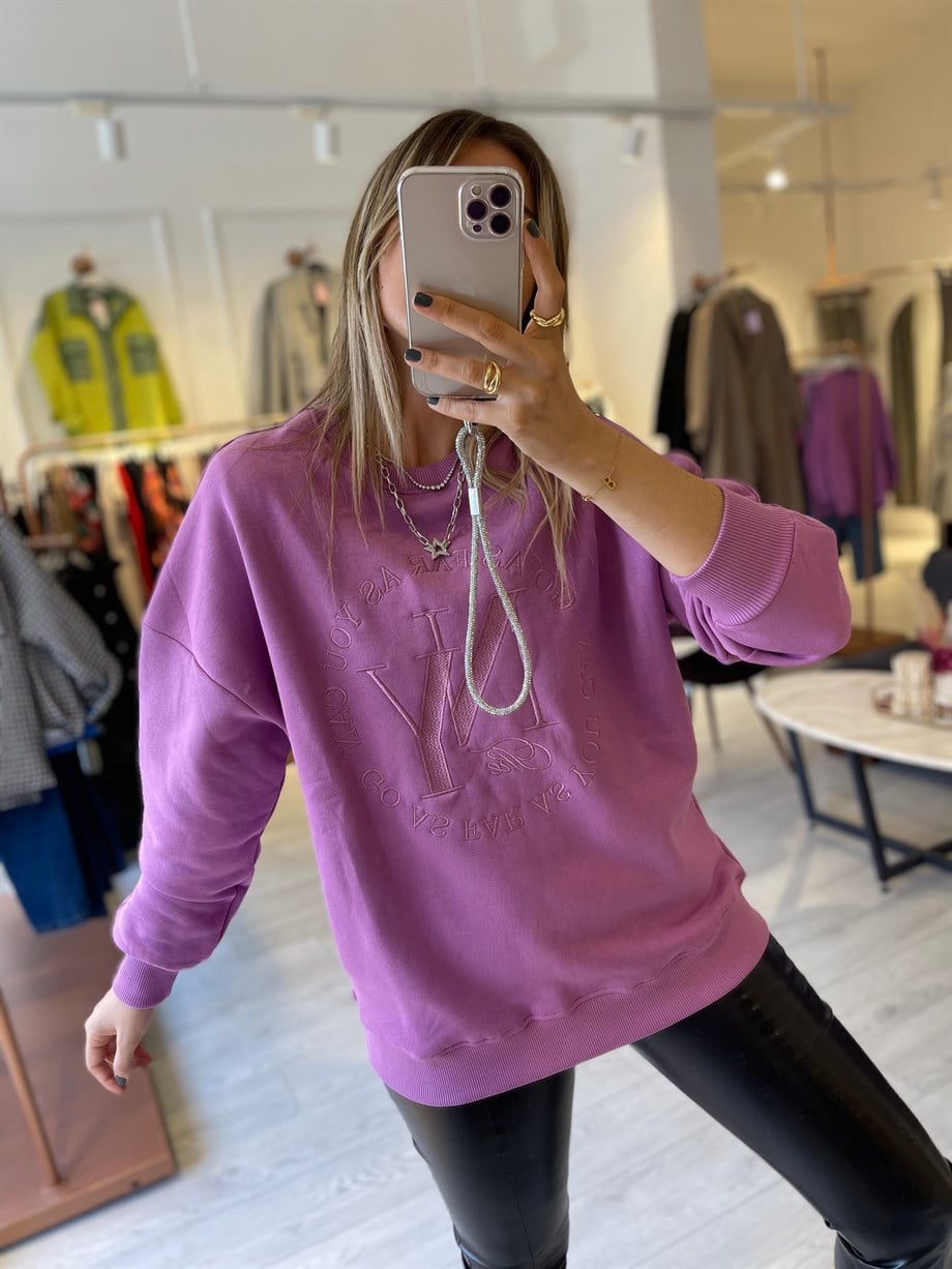 Mor NY Nakışlı Sweat