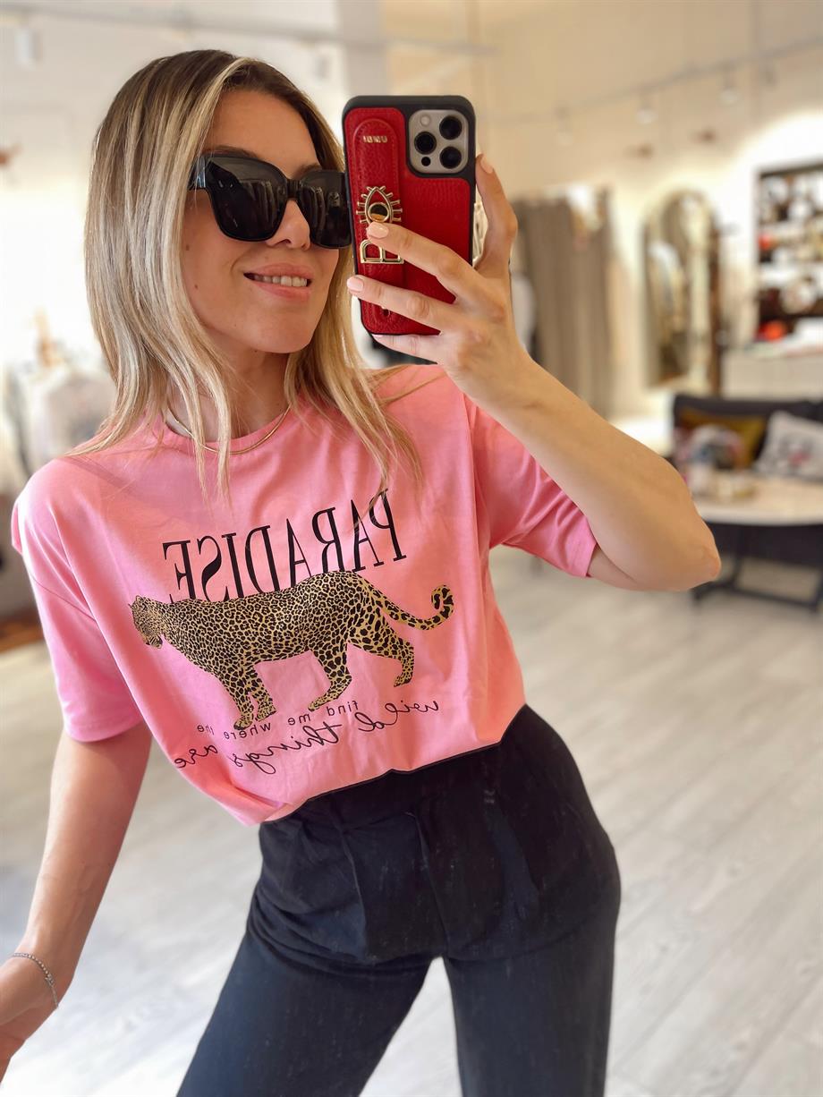 Pembe Paradise Baskı Tshirt