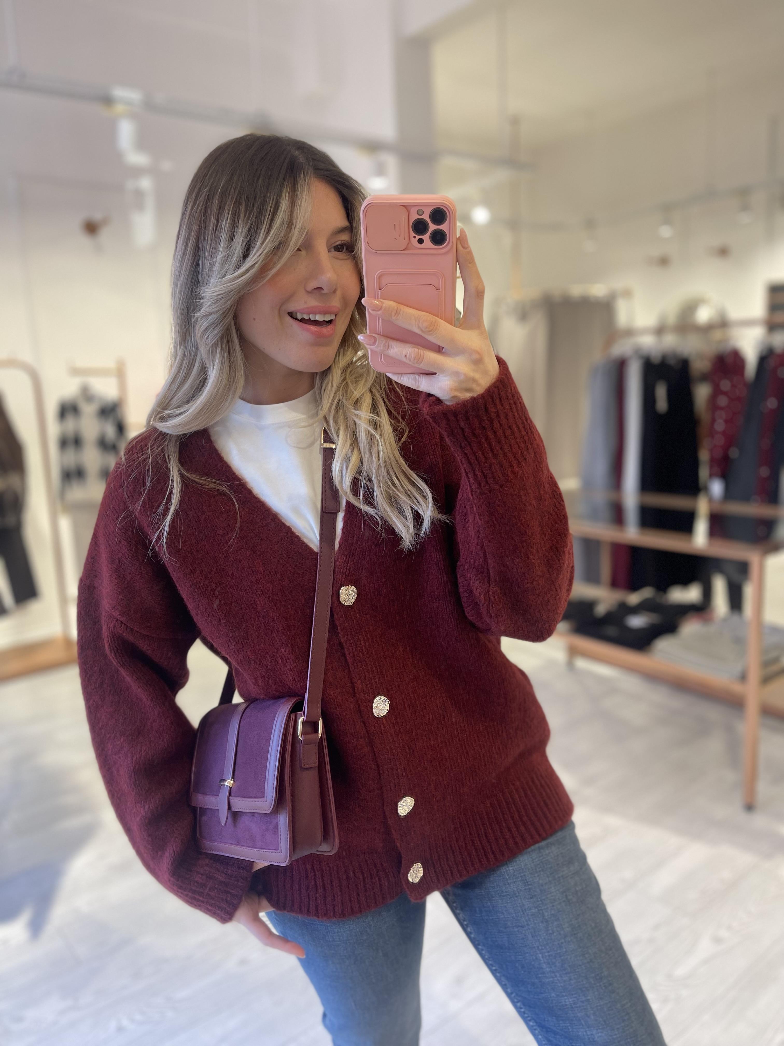 Premium Bordo Gold Düğmeli Hırka