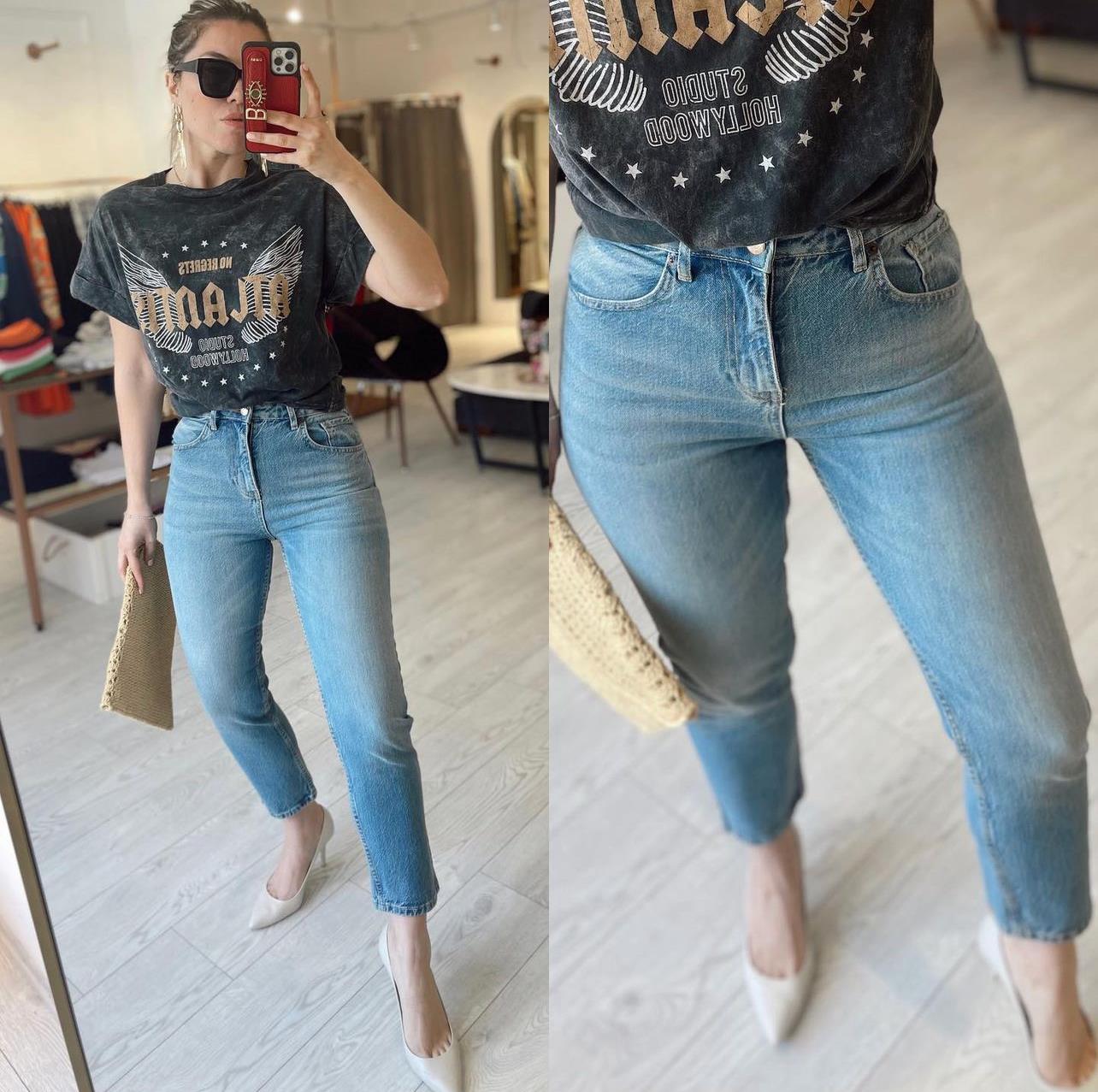 Premium Seri Mavi Eskitme Mom Fit Jean 