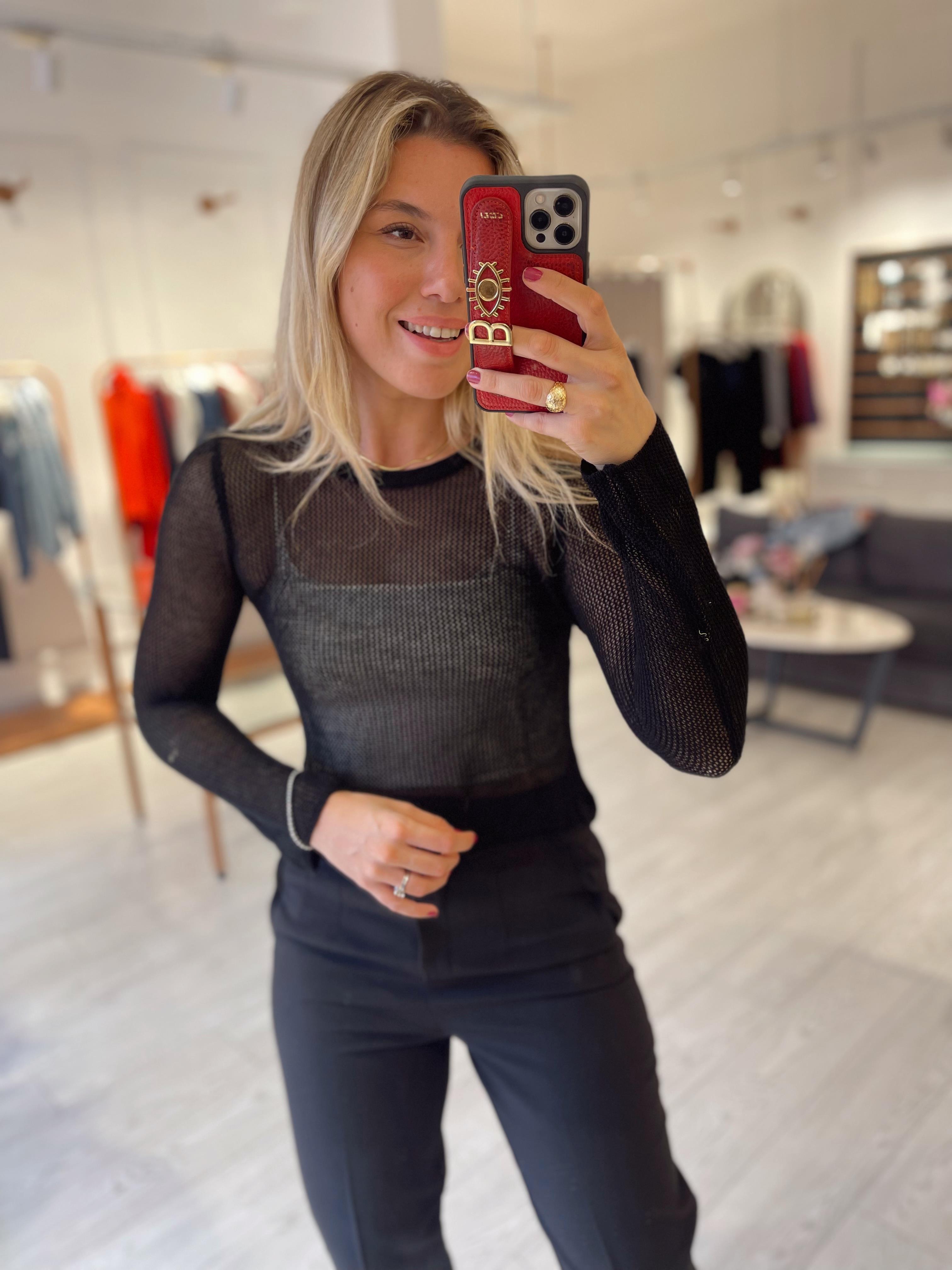 Siyah File Triko Bluz