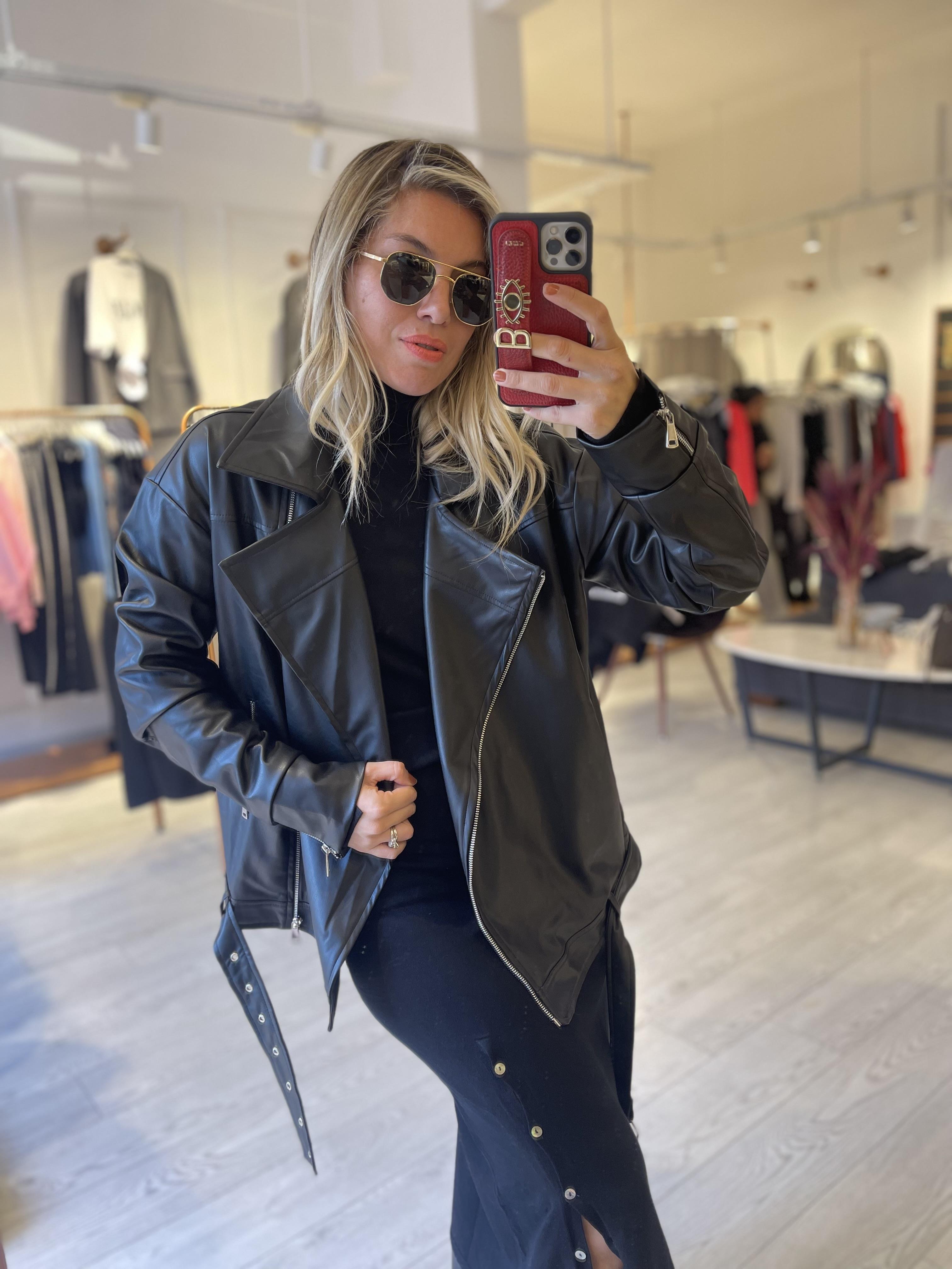 Siyah Orj Marka Oversize Deri Ceket
