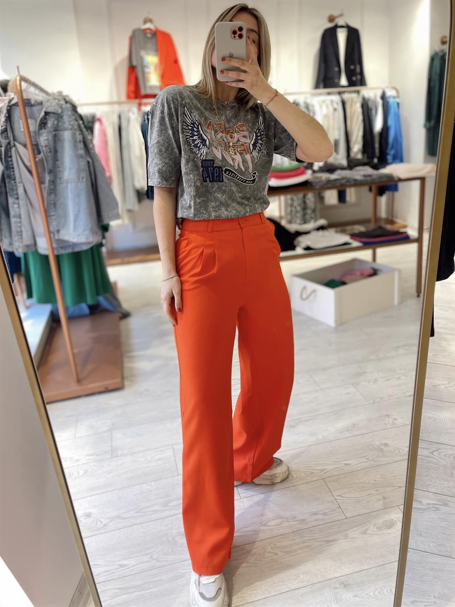 Turuncu Pensli Palazzo Pantolon