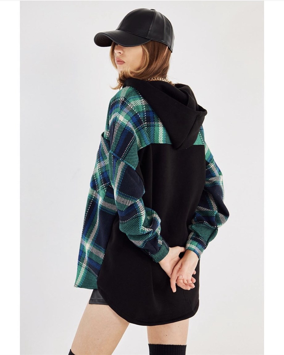 Yeşil Kapüşonlu Oduncu Gömlek