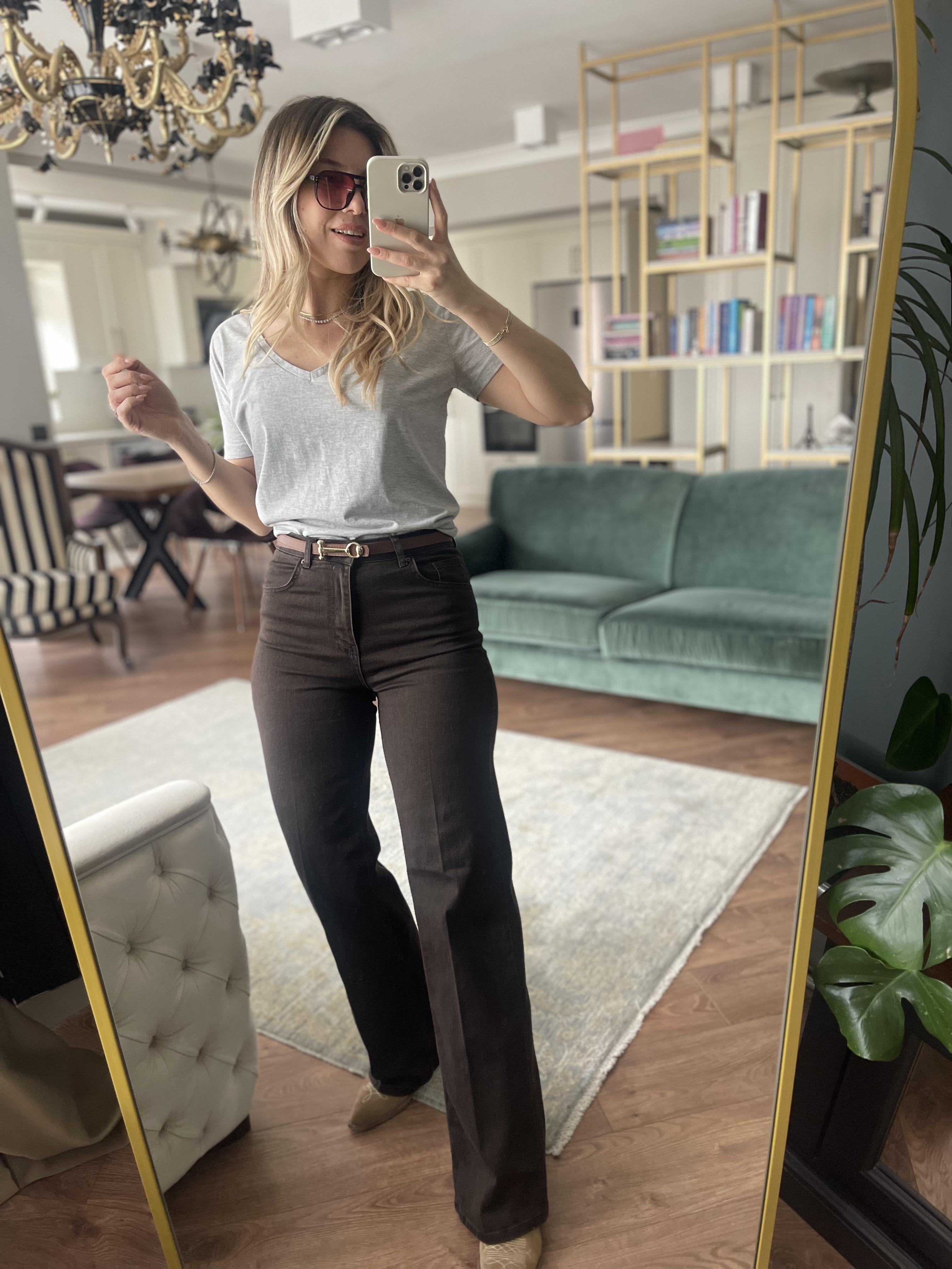 Acı Kahve Likralı Straight Kesim Jean 