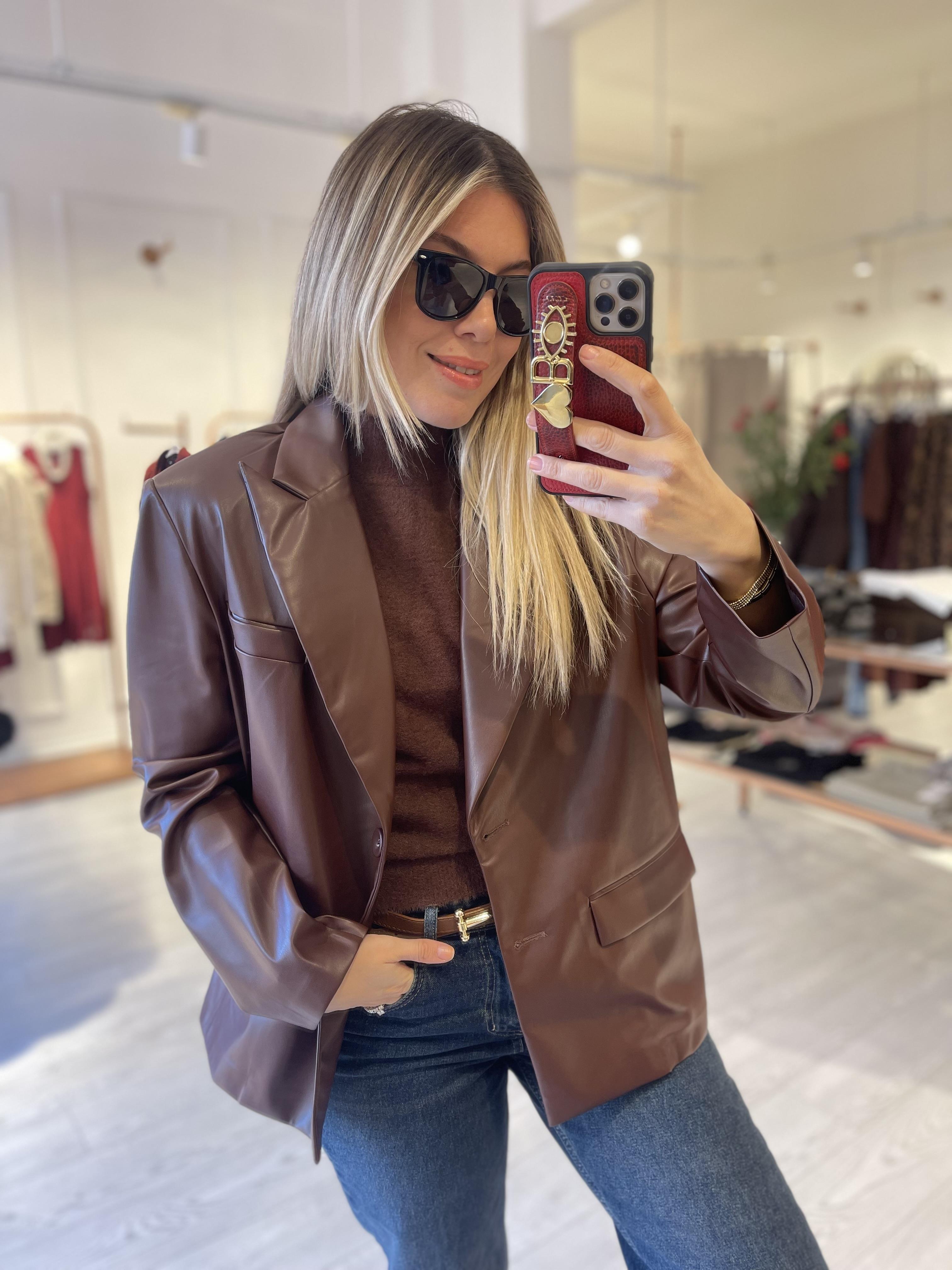 Acı Kahve Oversize Deri Blazer