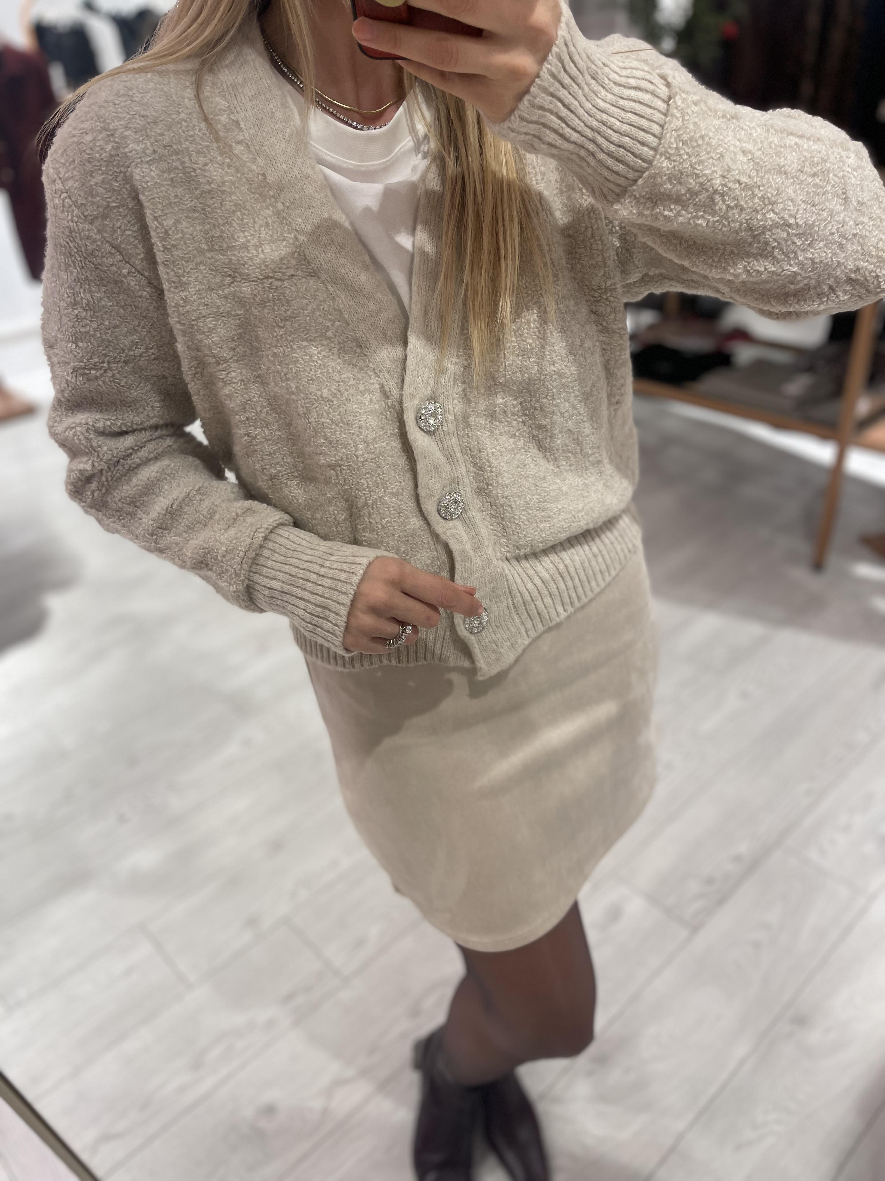 Açık Bej Süet Bel Gizli Lastikli Mini Etek