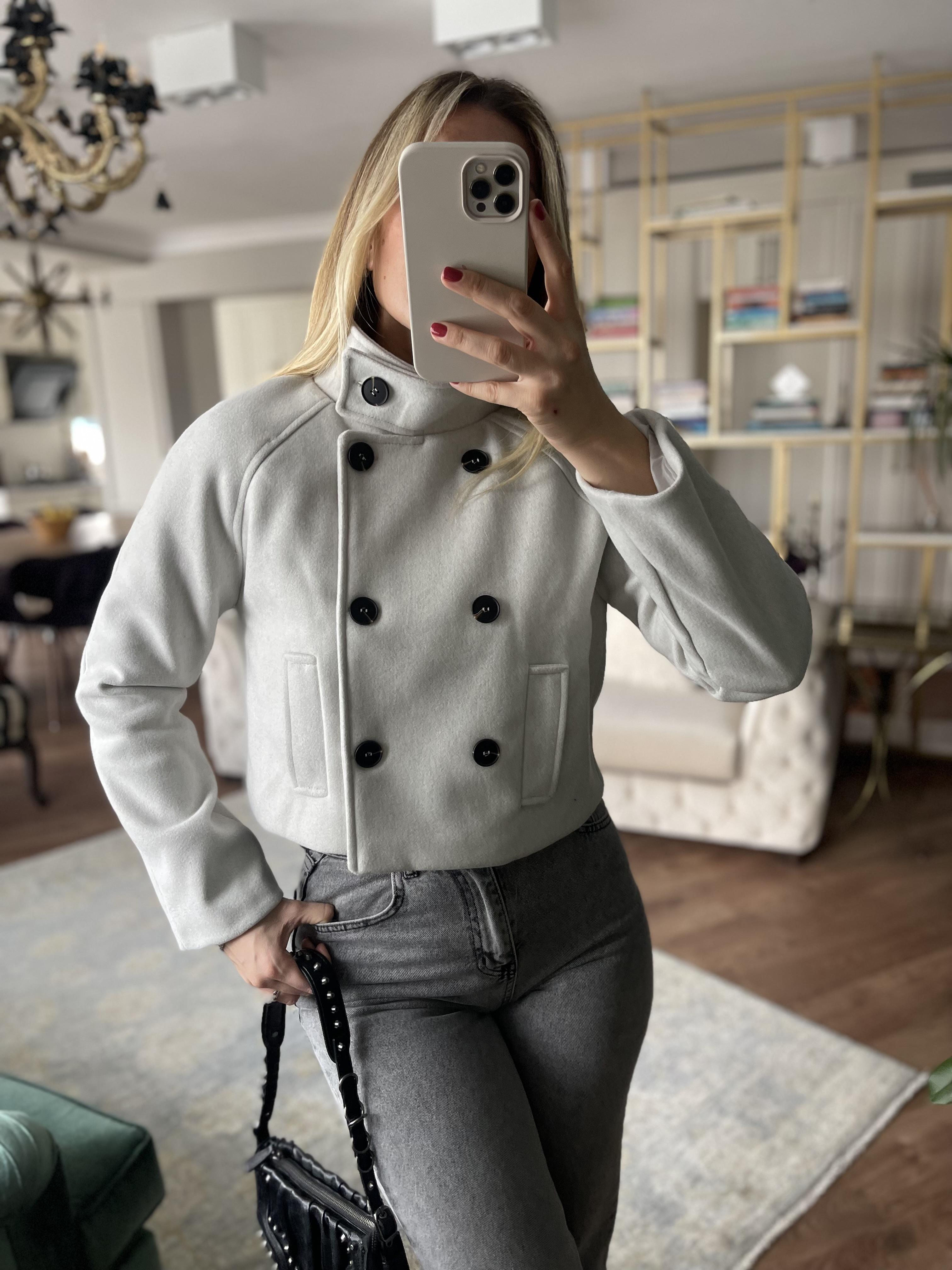 Açık Gri Kısa Kruvaze Ceket