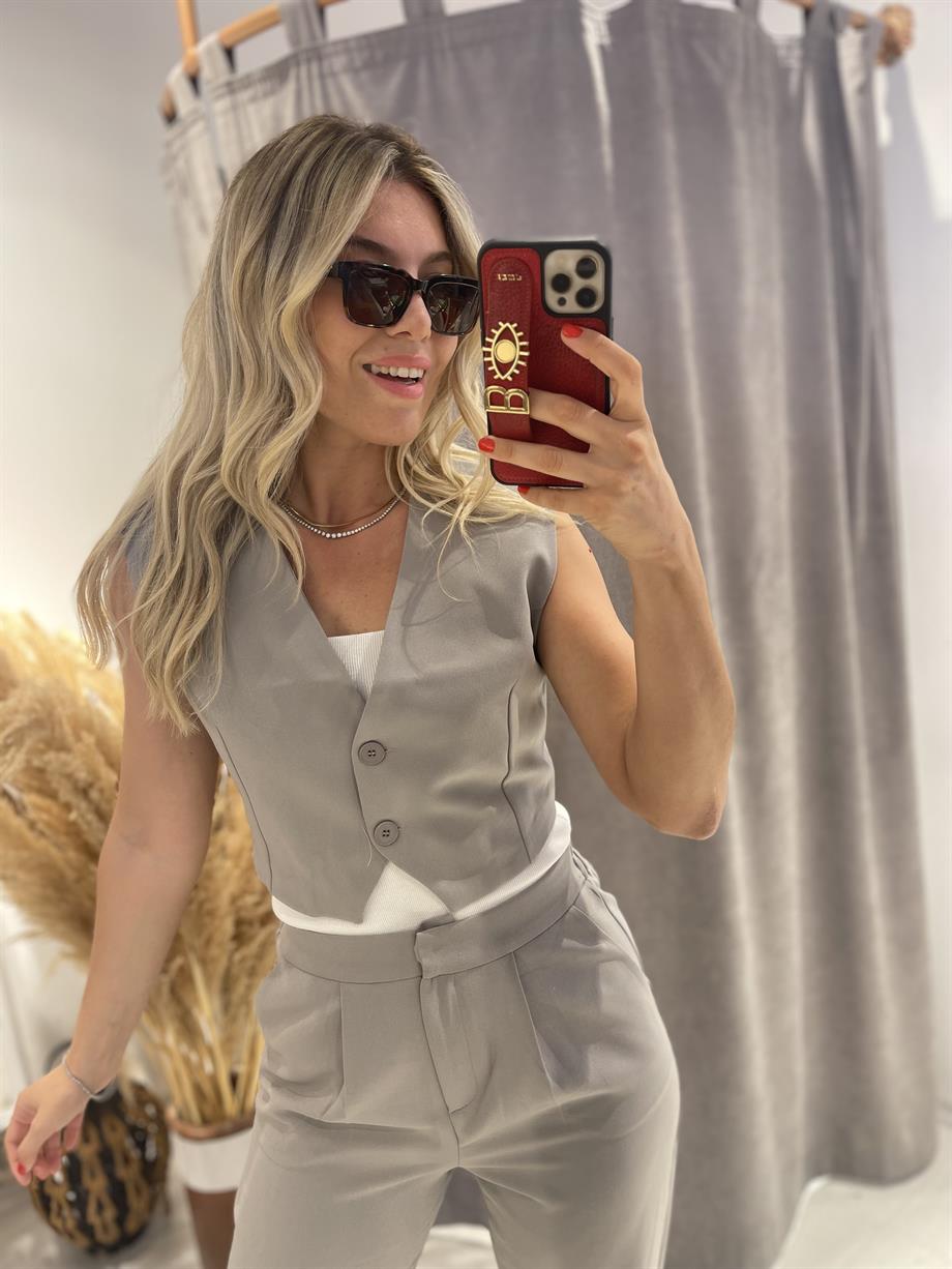 Açık Gri Kumaş Yelek