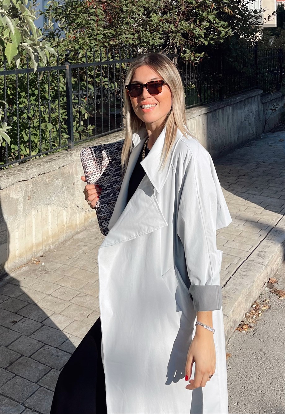 Açık Gri Oversize Trençkot · 4