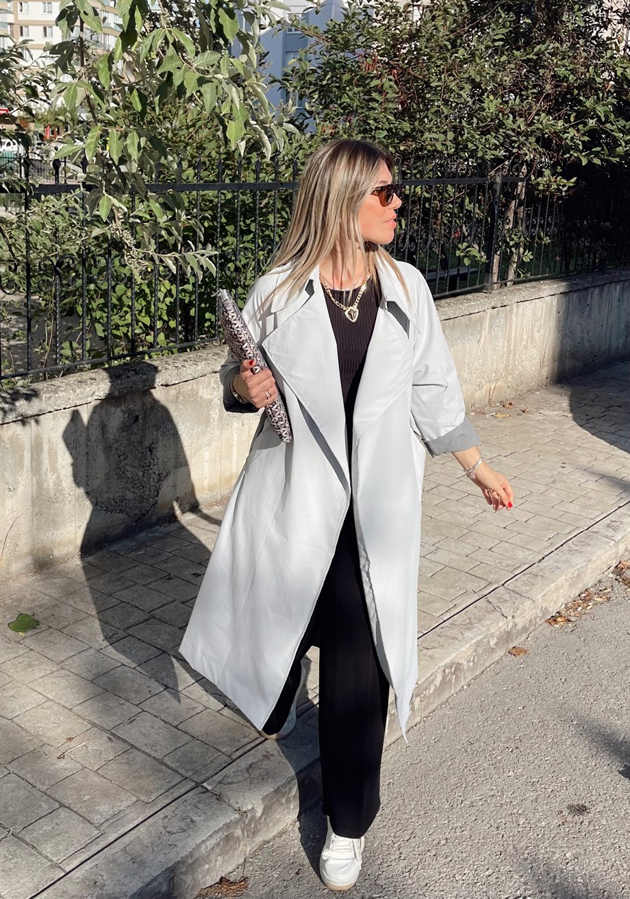 Açık Gri Oversize Trençkot · 5