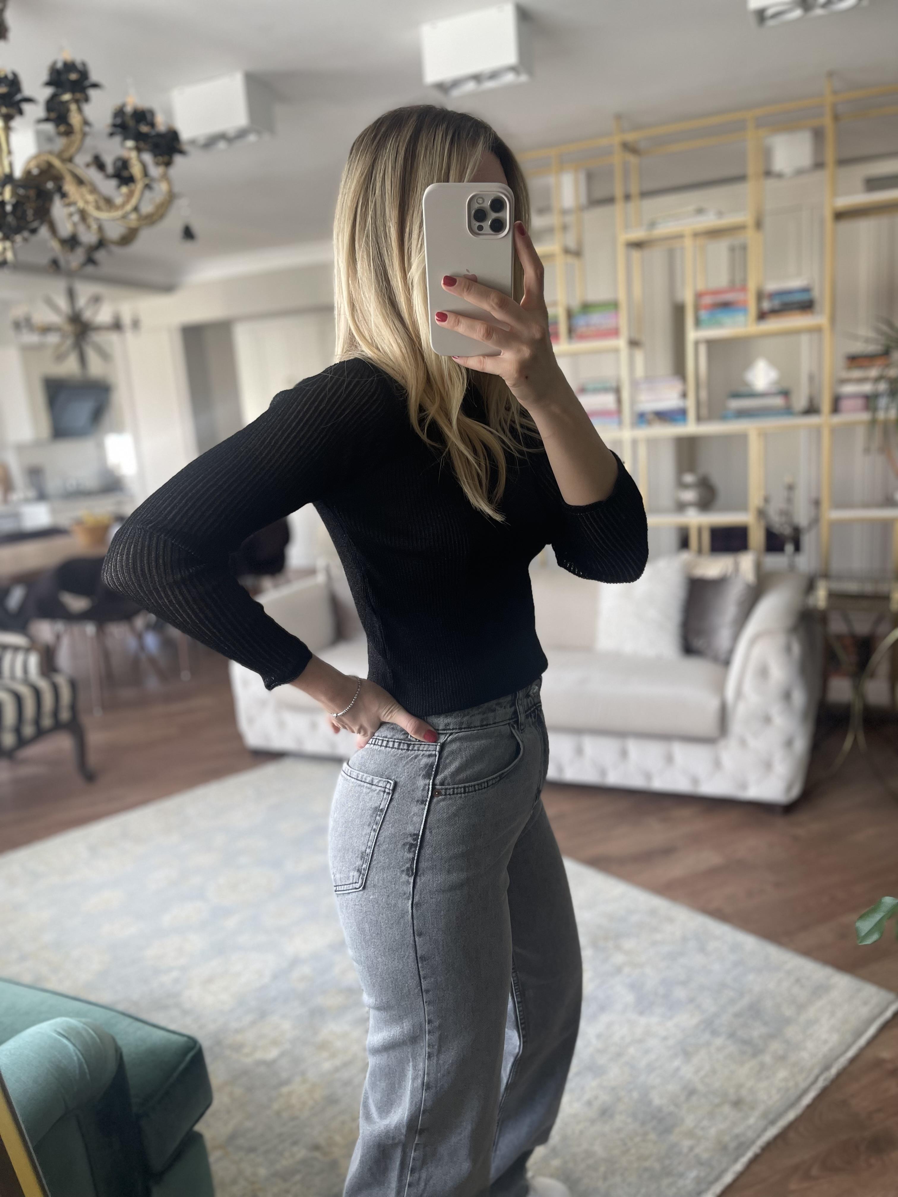 Açık Gri Yüksek Bel Straight Jean · 2