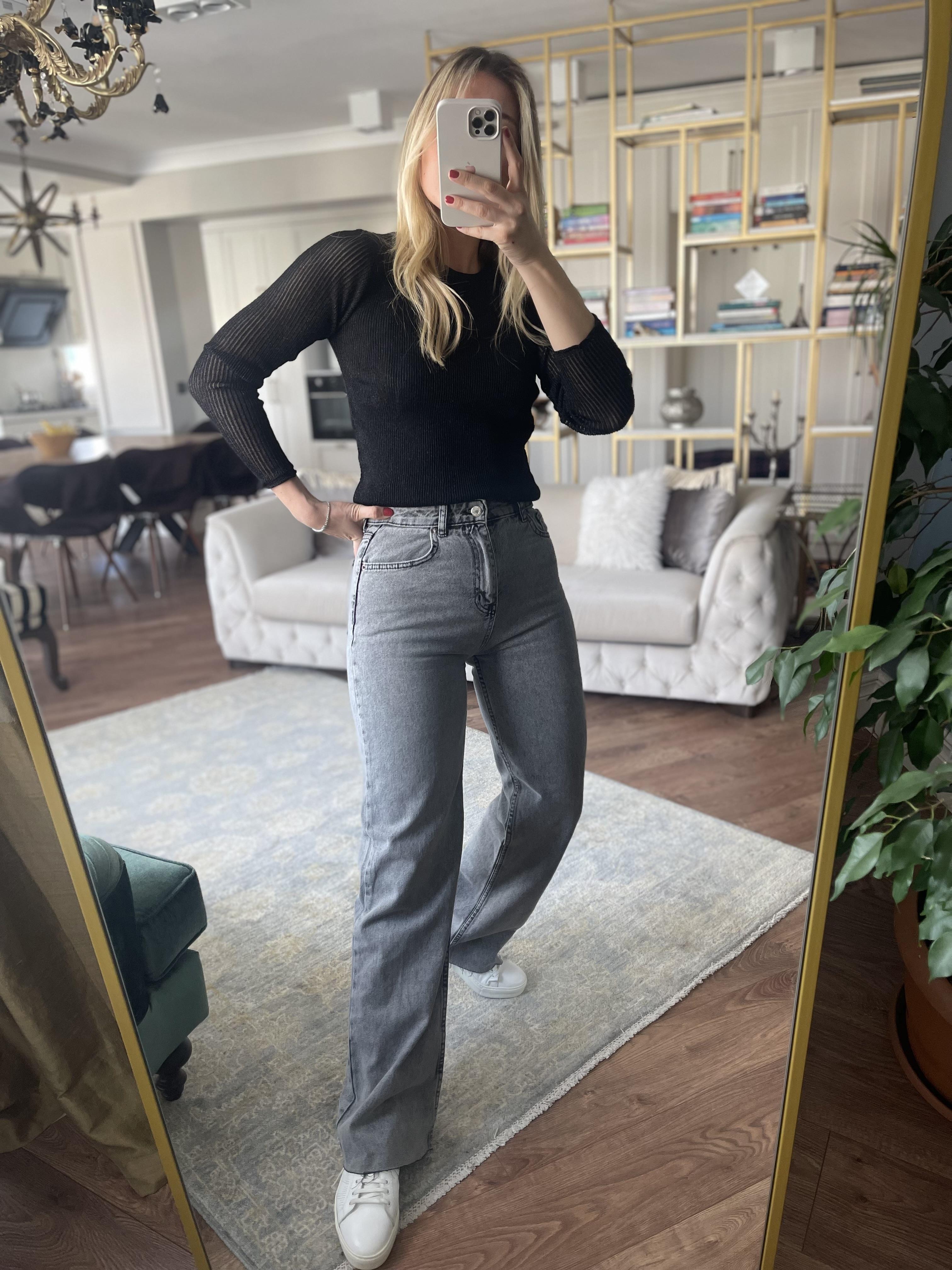Açık Gri Yüksek Bel Straight Jean · 3