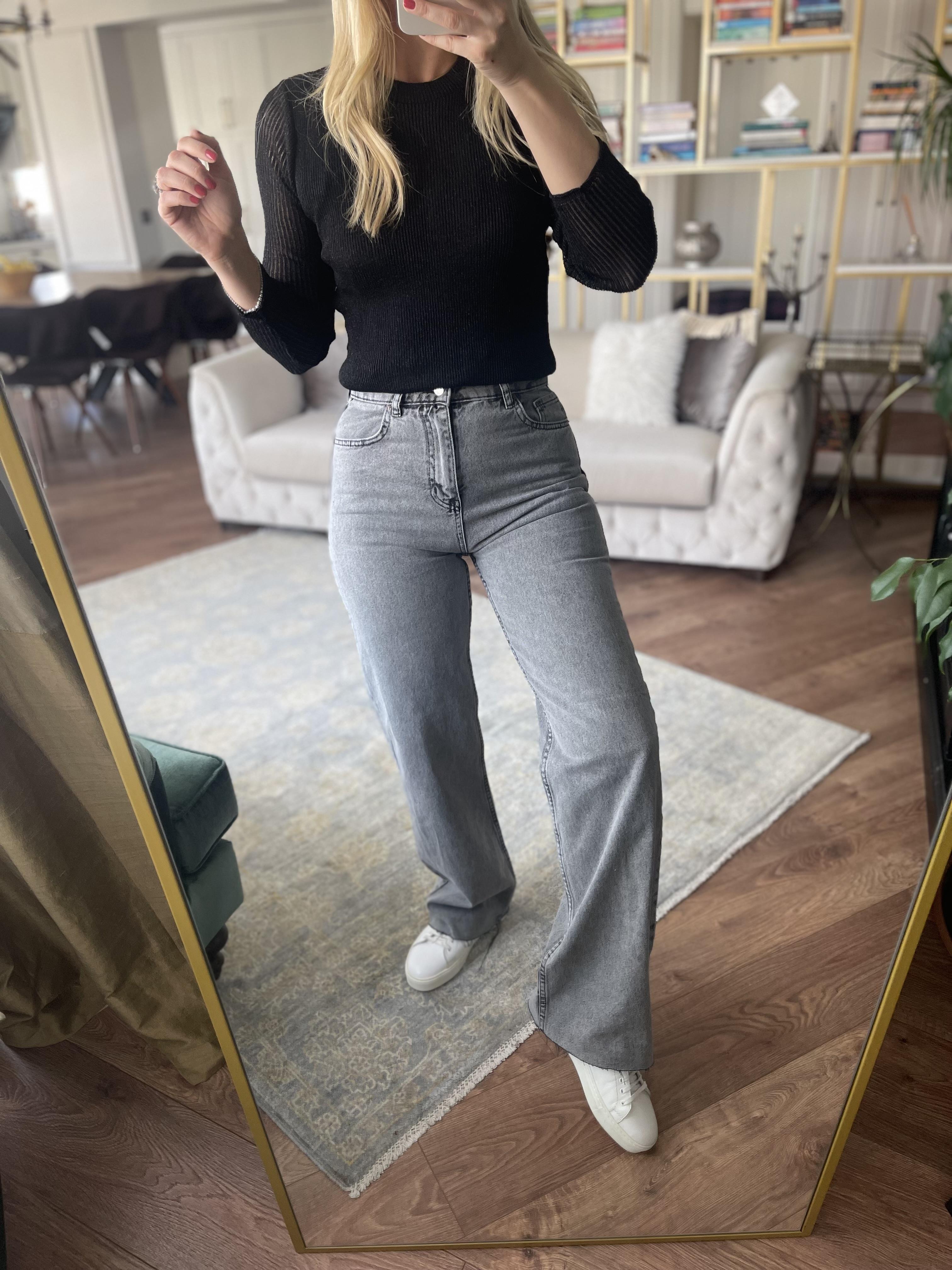 Açık Gri Yüksek Bel Straight Jean · 4