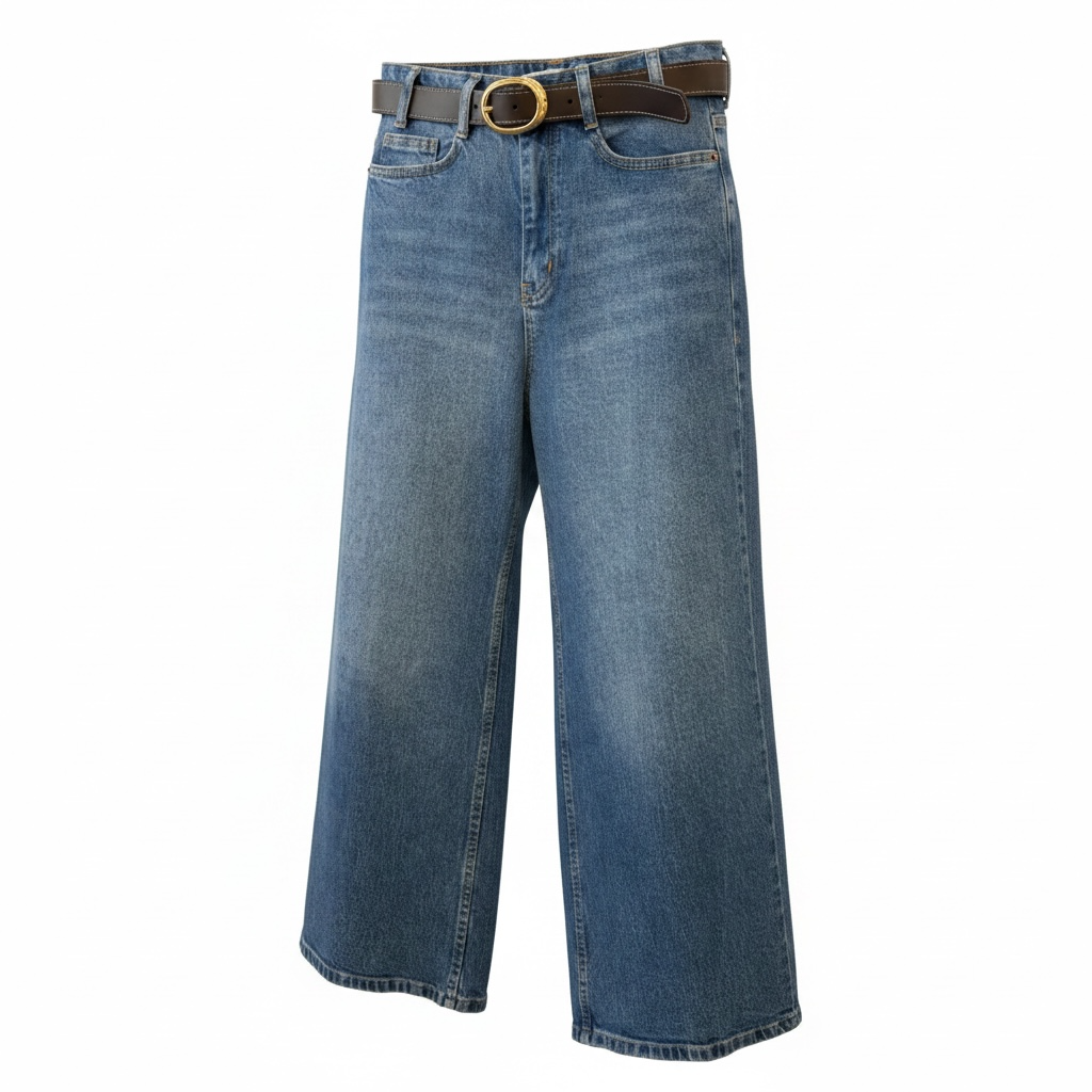 Açık Mavi Bilek Boy Kemerli Marka Model Flare Jean