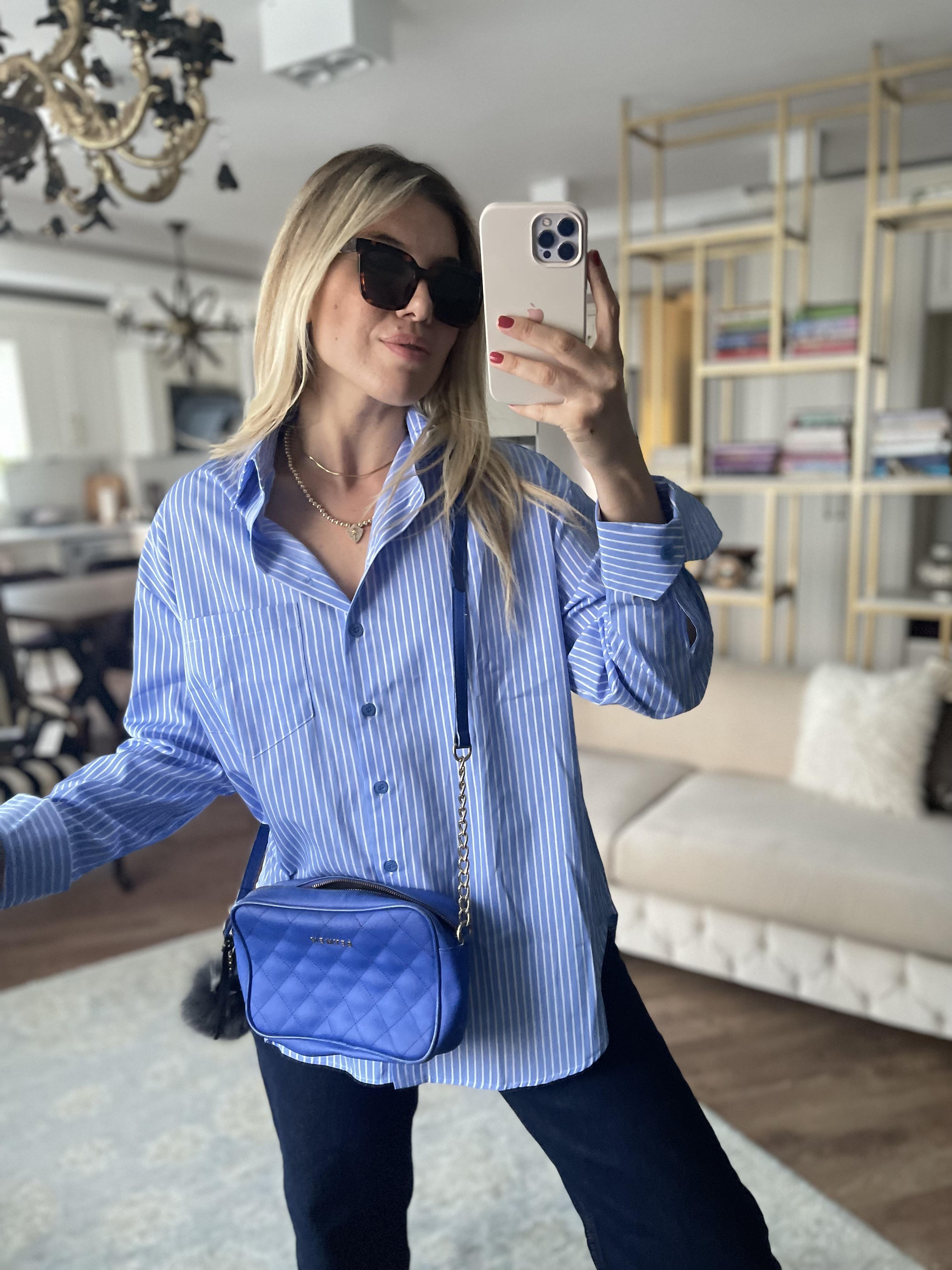 Açık Mavi Çizgili Marka Model Gömlek