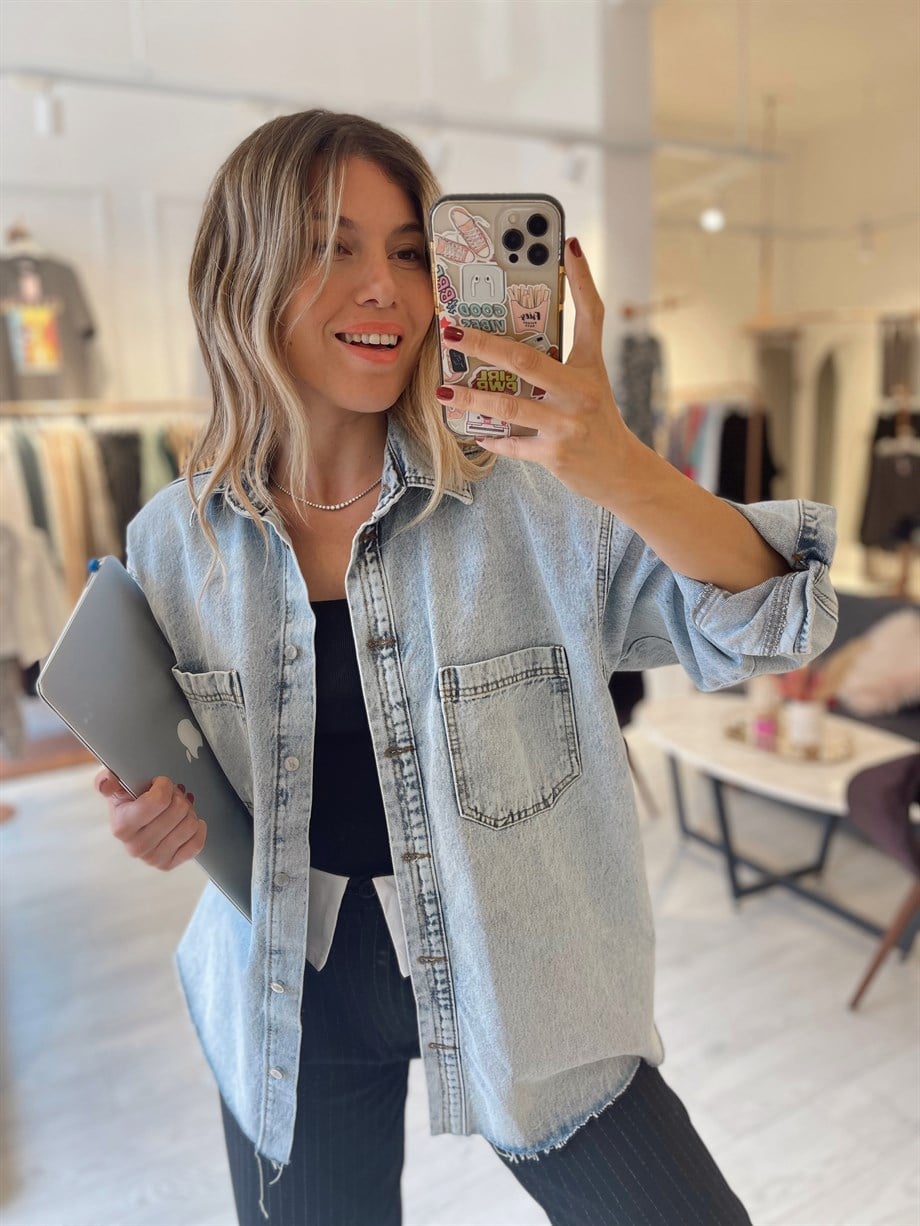 Açık Mavi Denim Gömlek Ceket