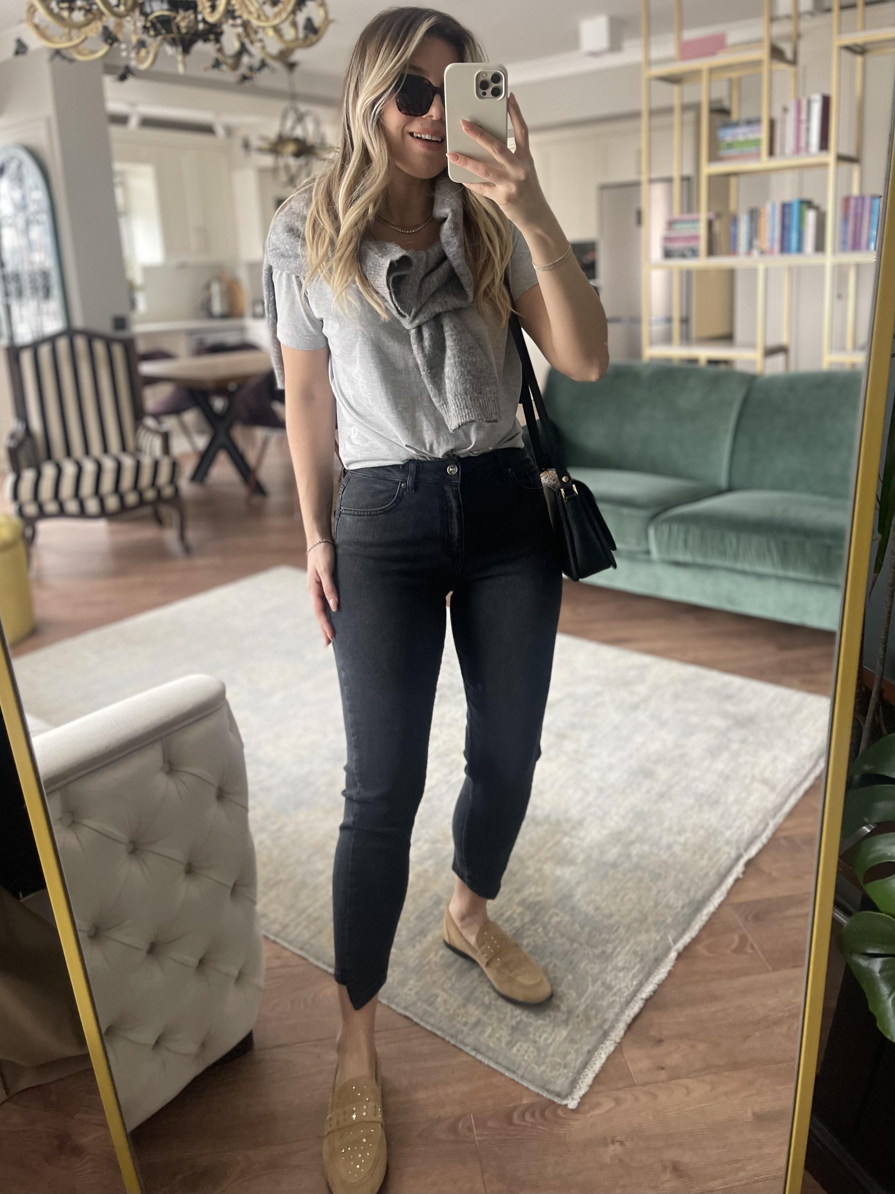 Antrasit Ful Likralı Paça Detaylı Jean 