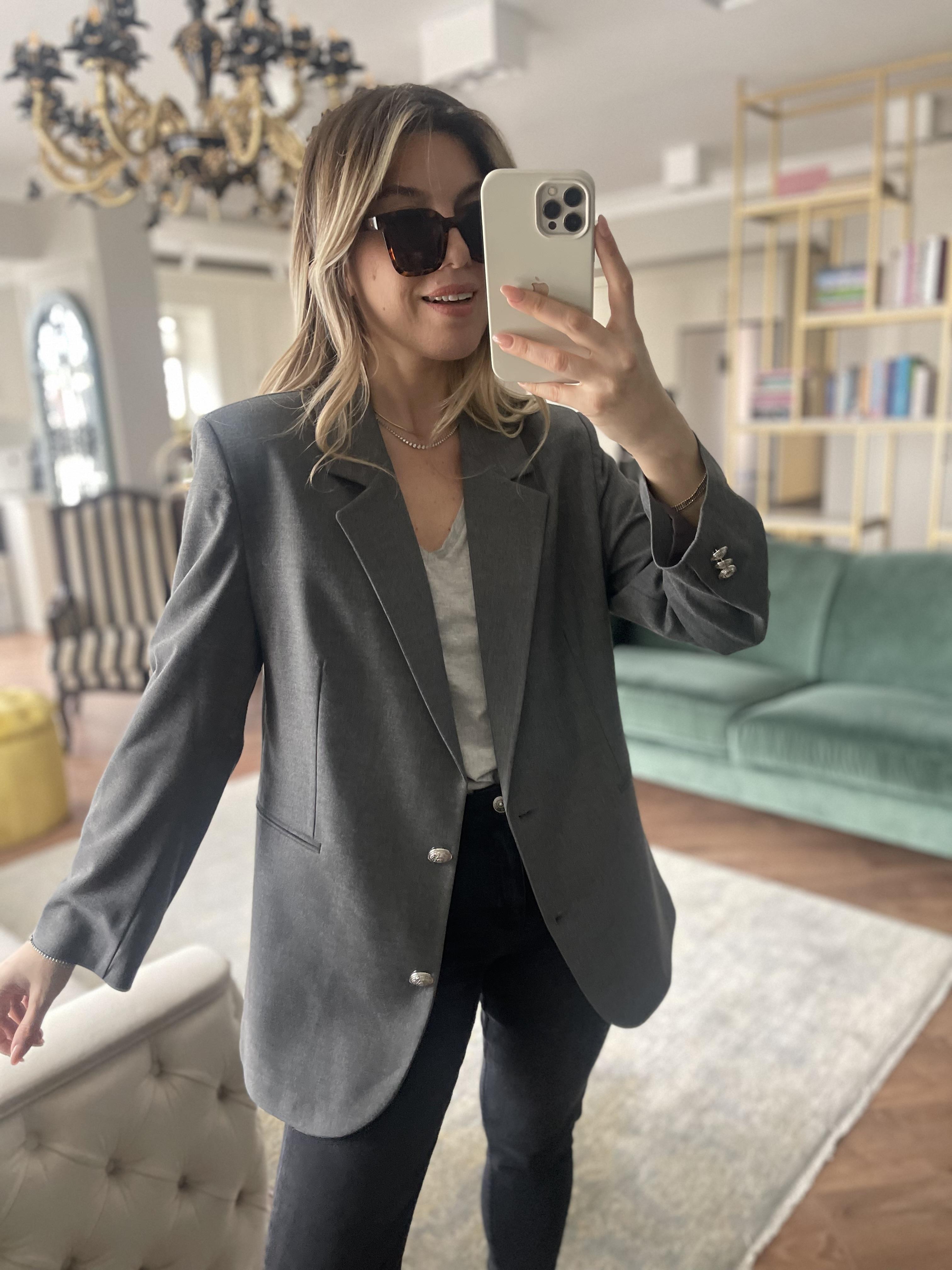Antrasit Gümüş Düğmeli  Blazer