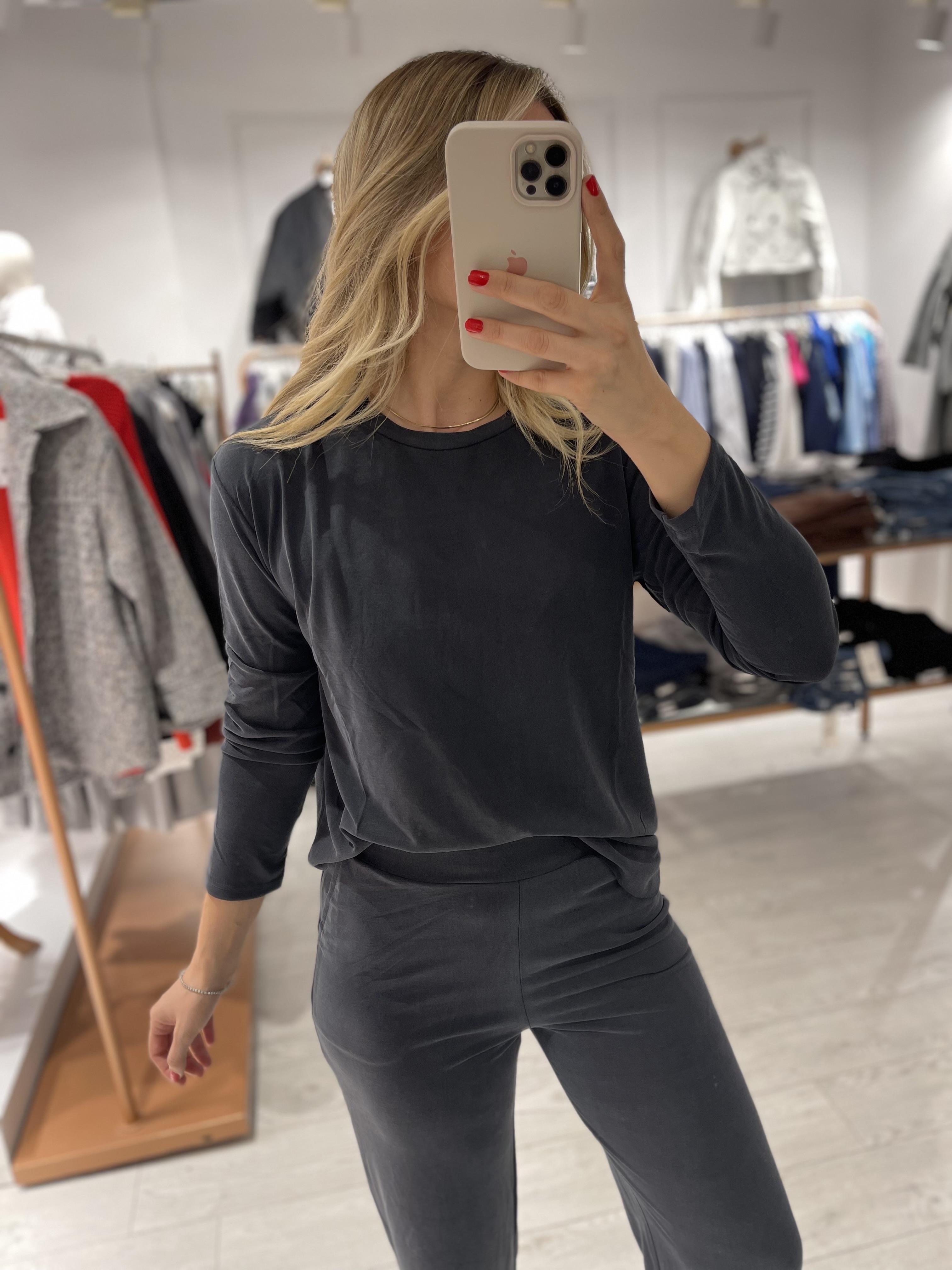 Antrasit Modal Uzun Kollu Basic Bluz