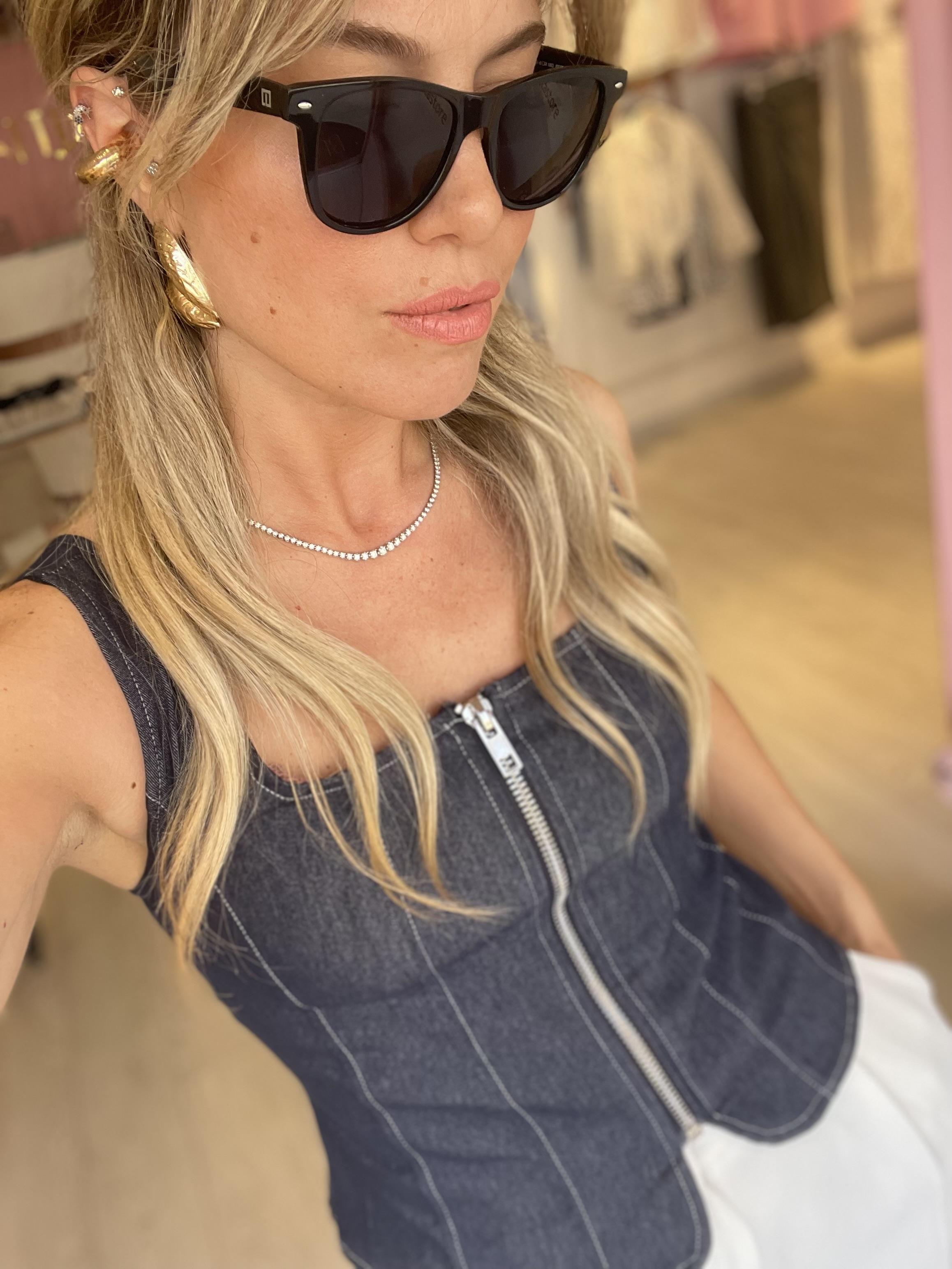 Askılı Fermuarlı Denim Yelek