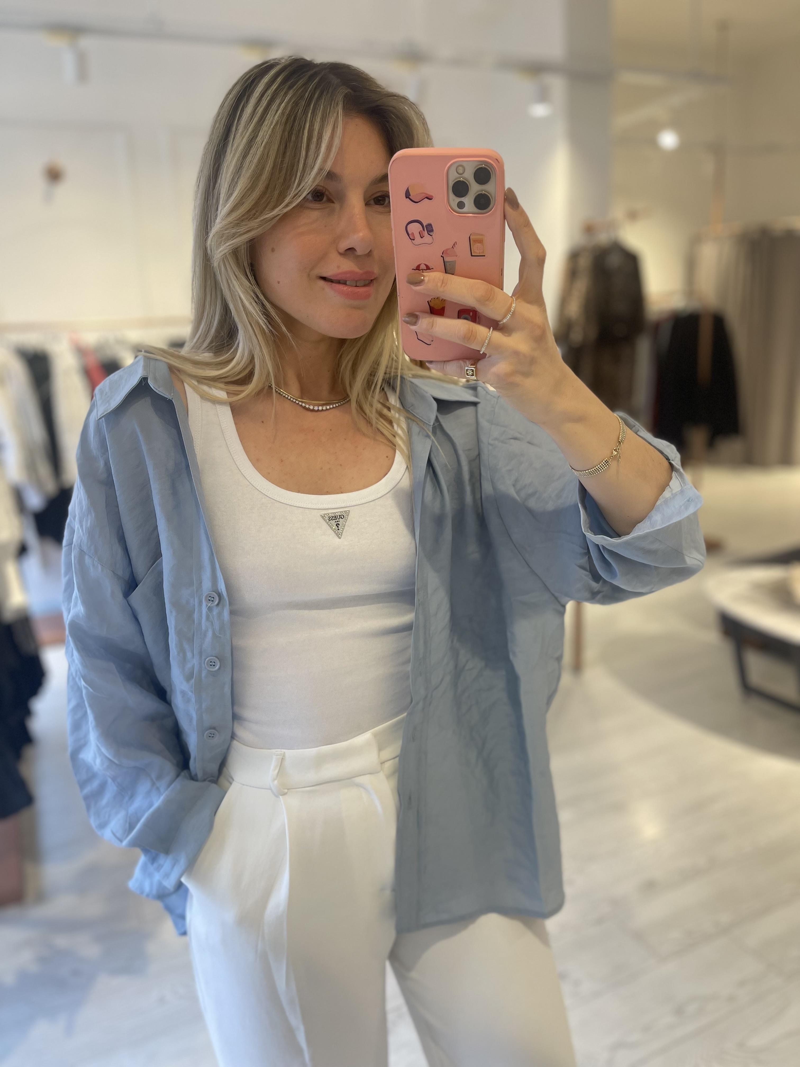 Bebe Mavi Oversize Tensel Gömlek