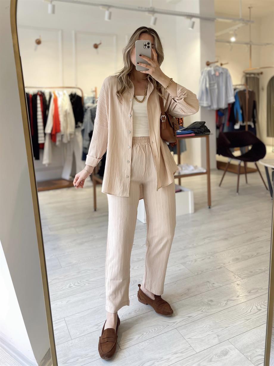 Bej Premium Kalite Pamuklu Takım