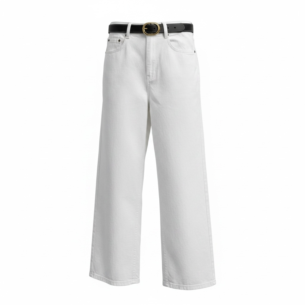 Beyaz Bilek Boy Kemerli Marka Model Flare Jean