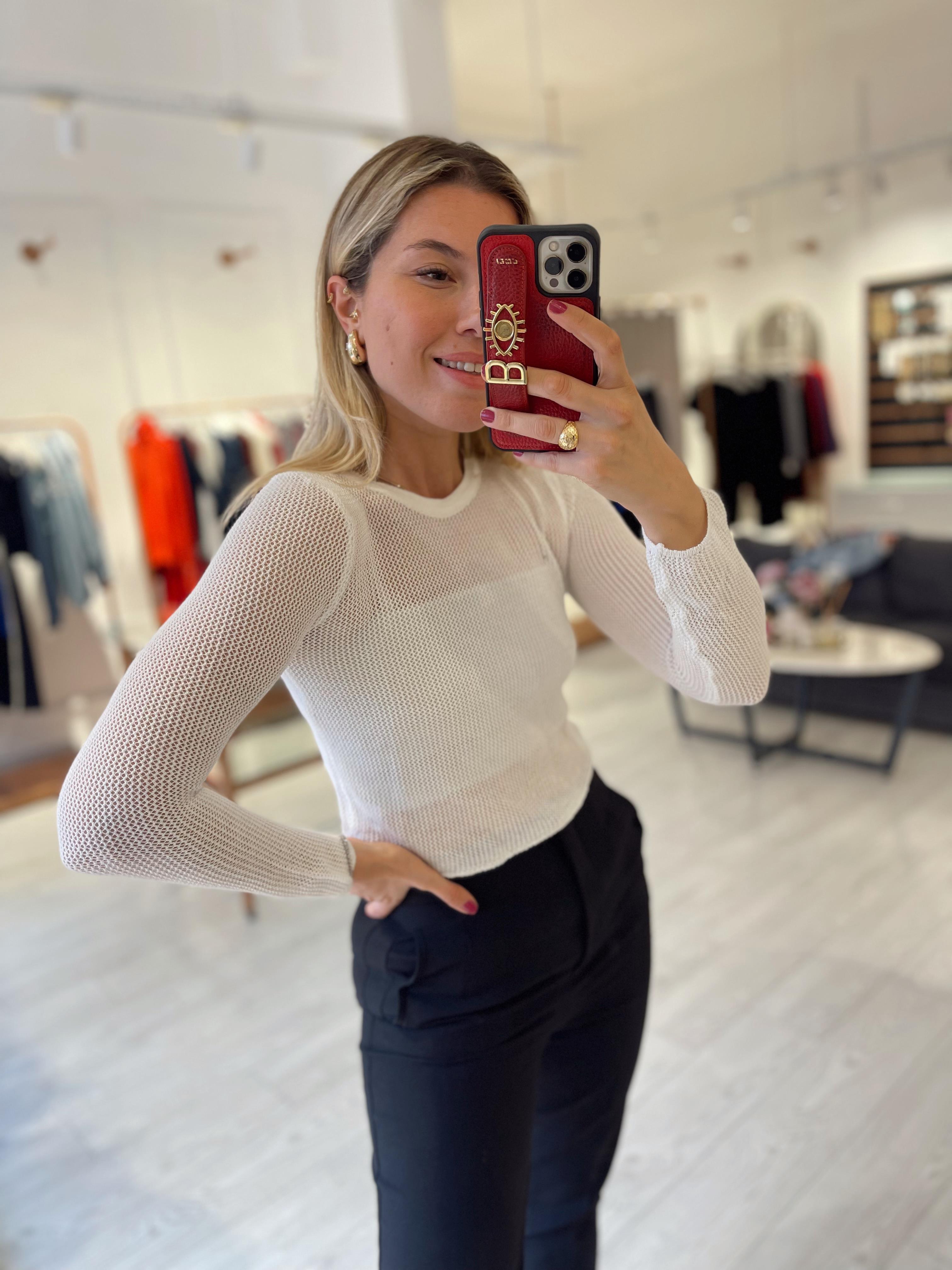 Beyaz File Triko Bluz