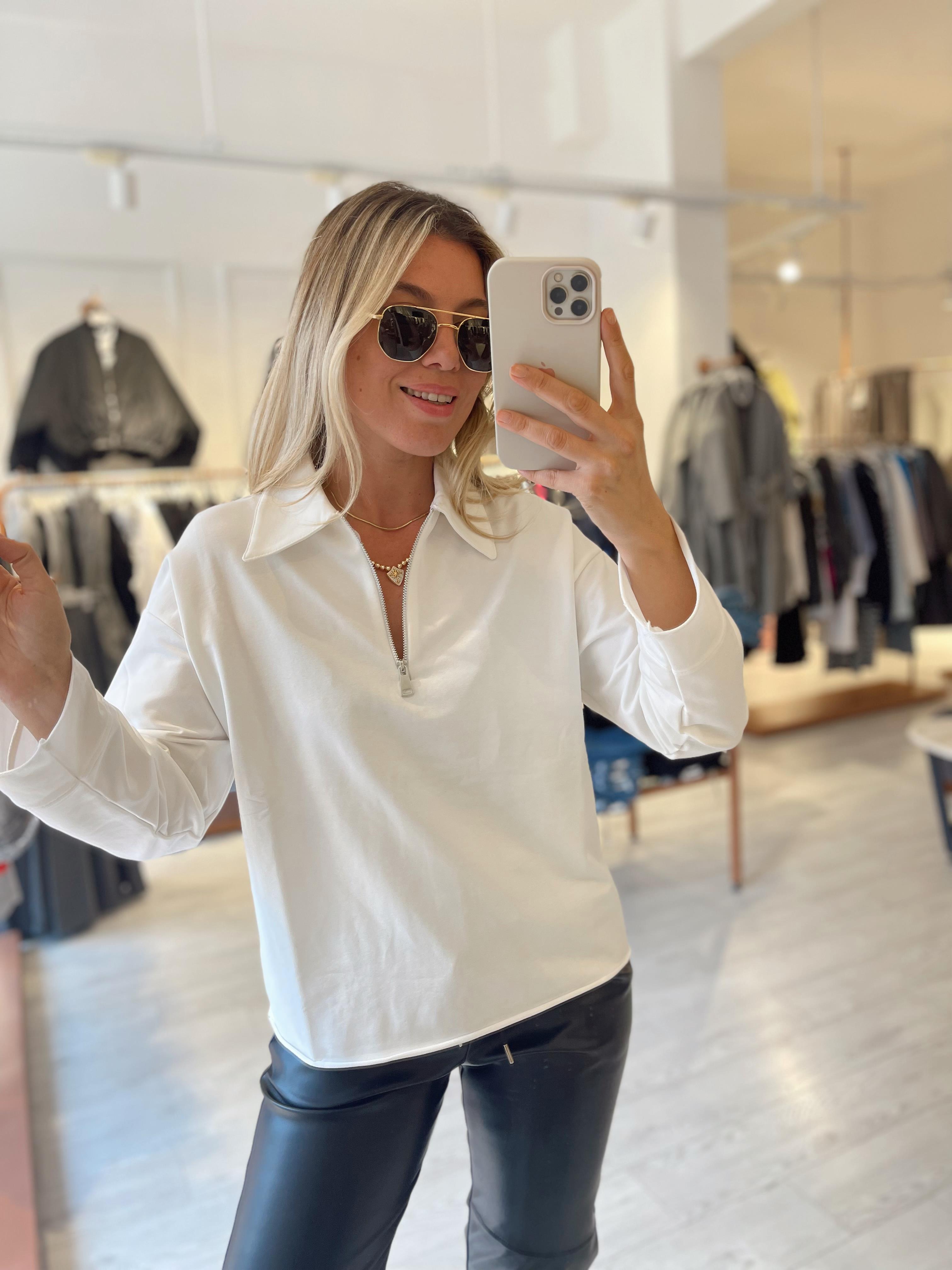 Beyaz İki İplik Basic Sweat