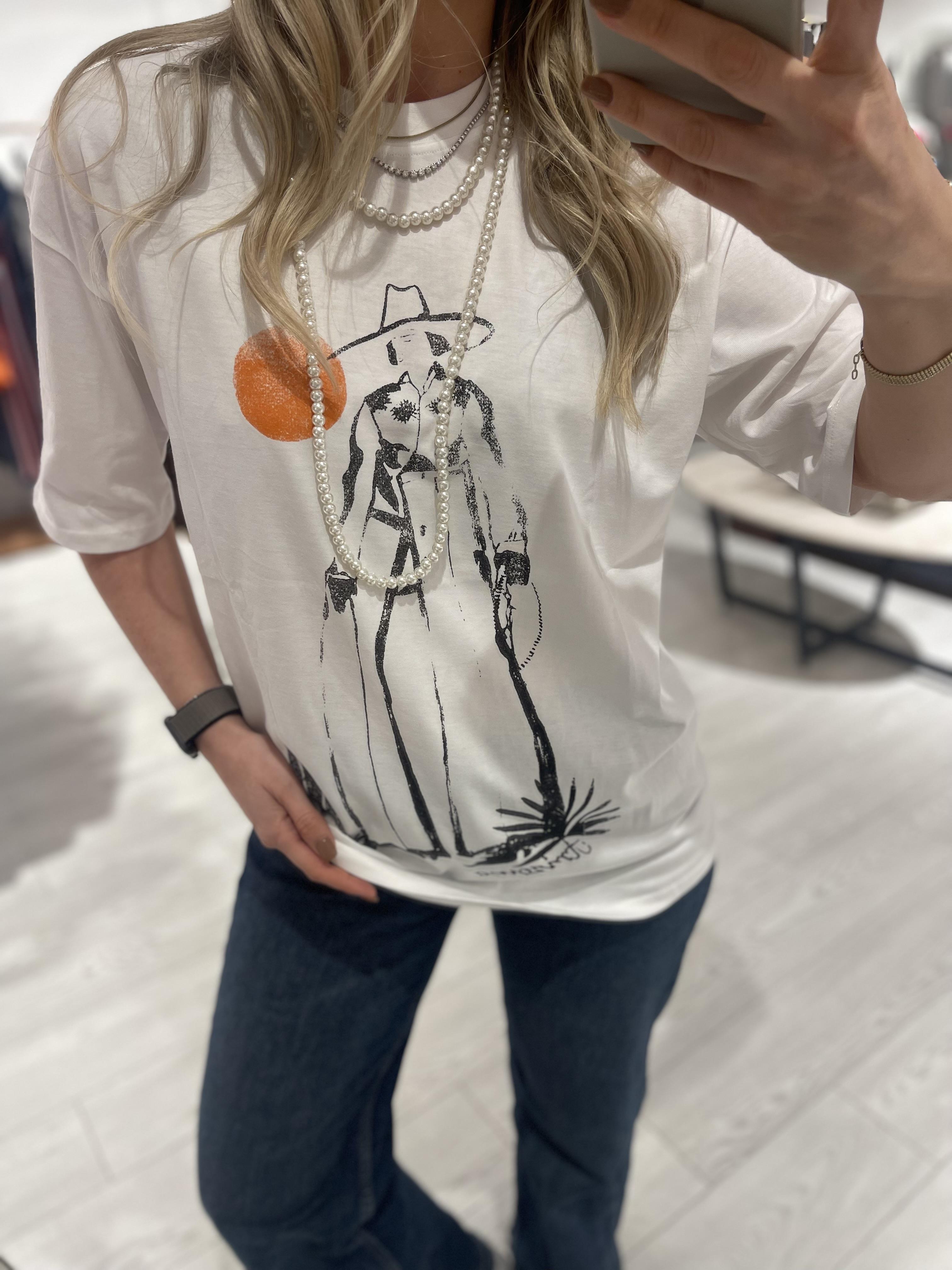 Beyaz Kadın Baskılı Oversize Tshirt 