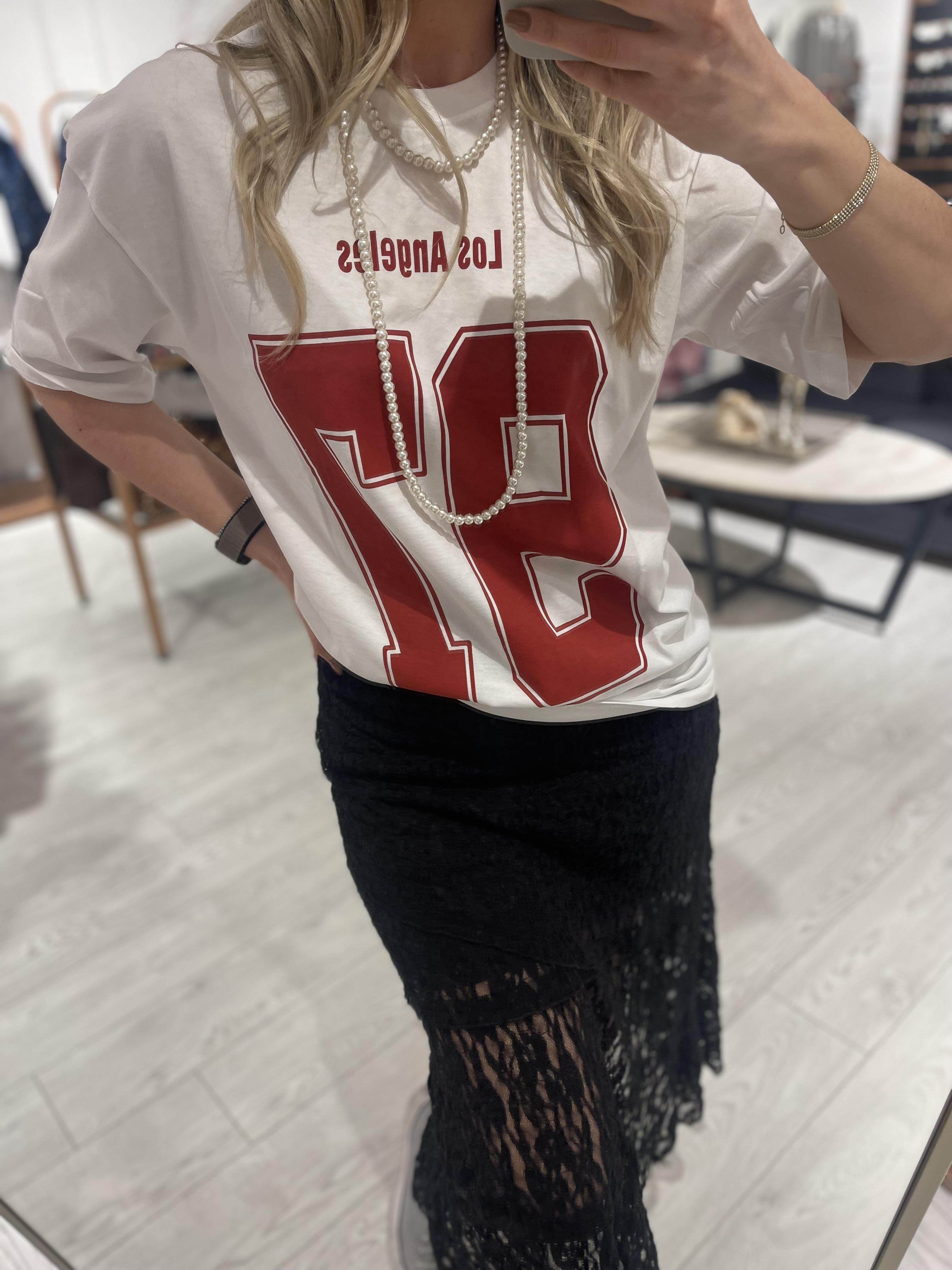 Beyaz LA Baskılı Oversize Tshirt 