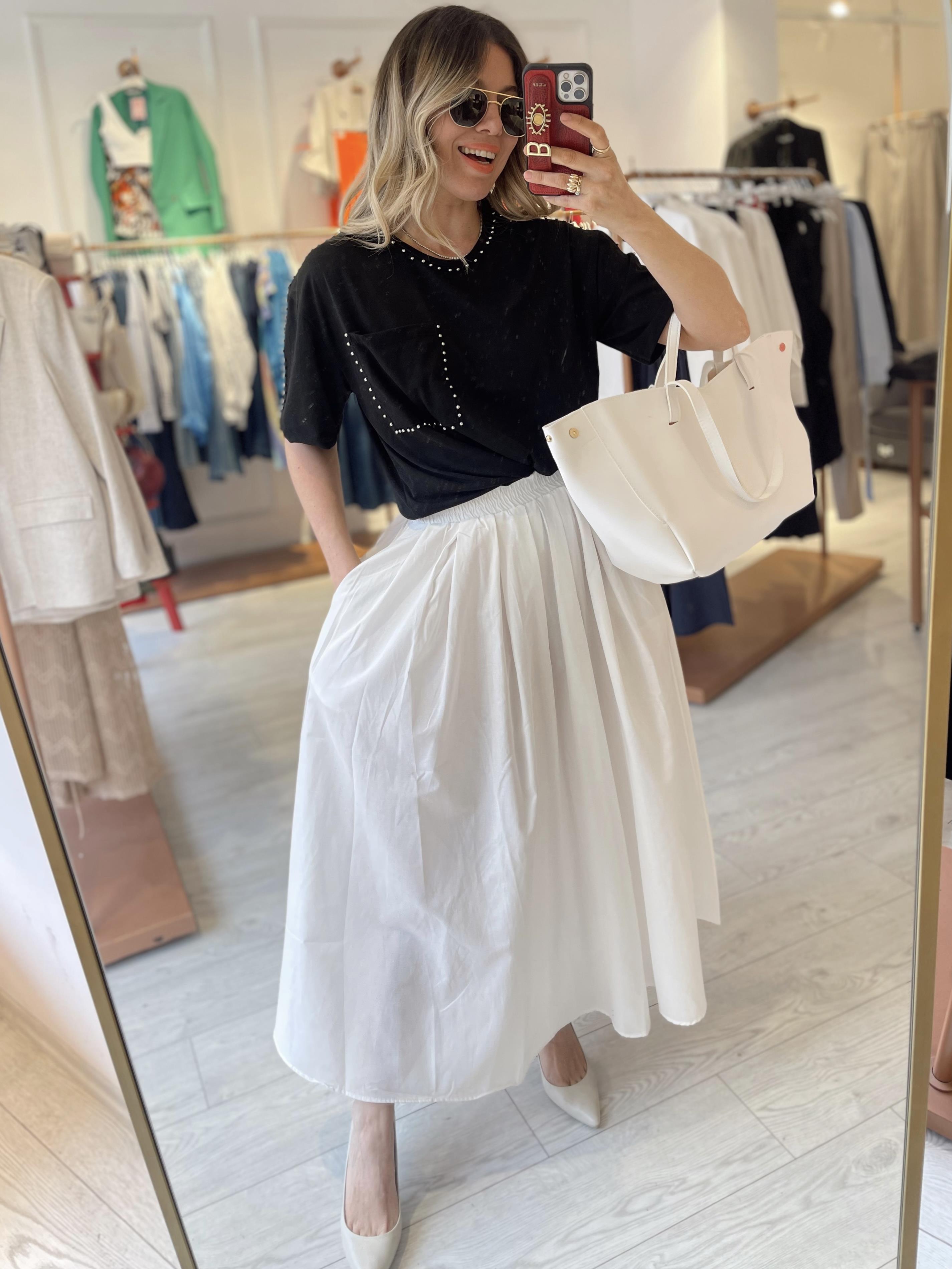 Beyaz Maxi Boy Cepli Poplin Etek