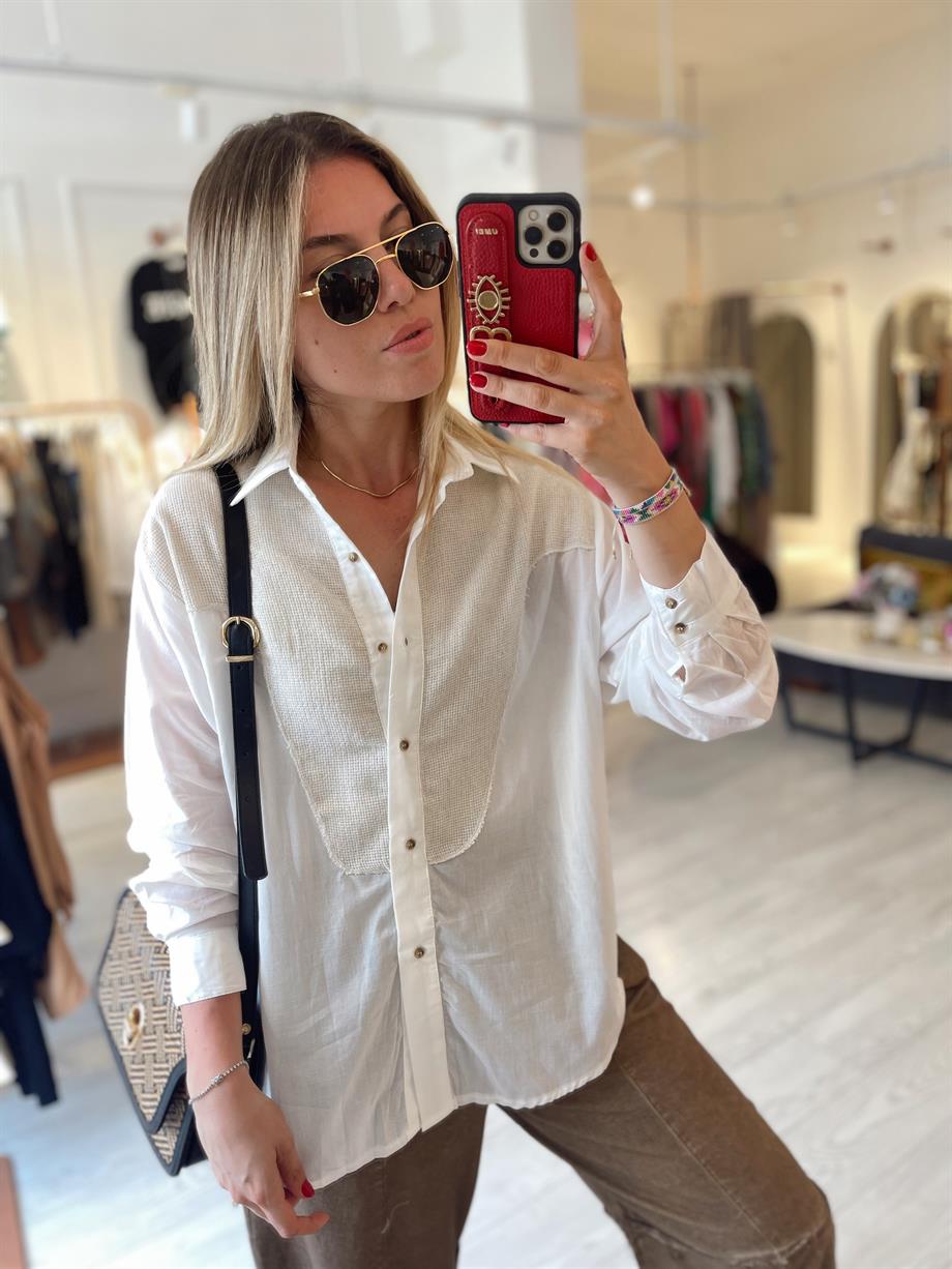 Beyaz Orjinal model File Detaylı Gömlek