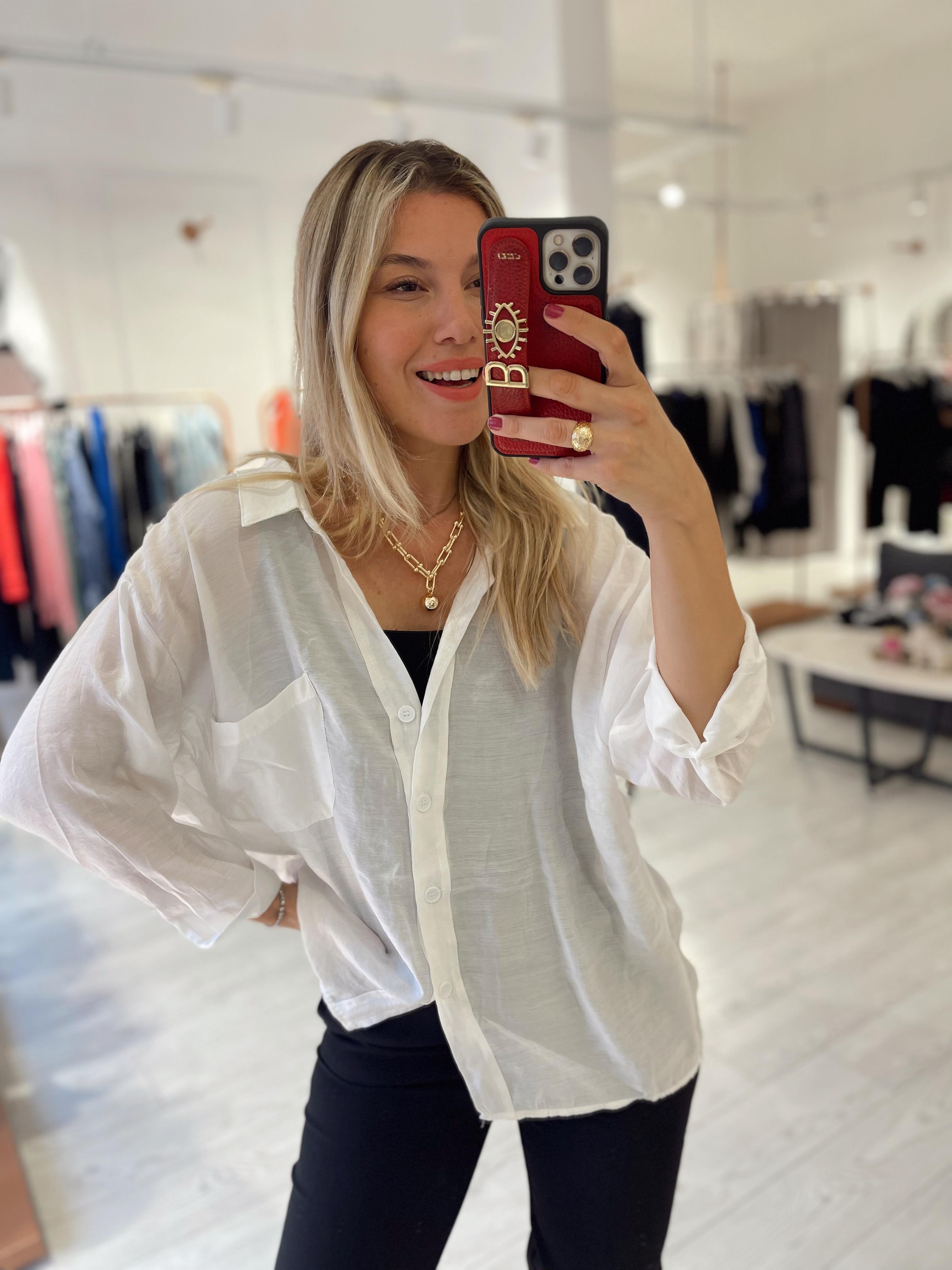 Beyaz Oversize Tensel Gömlek