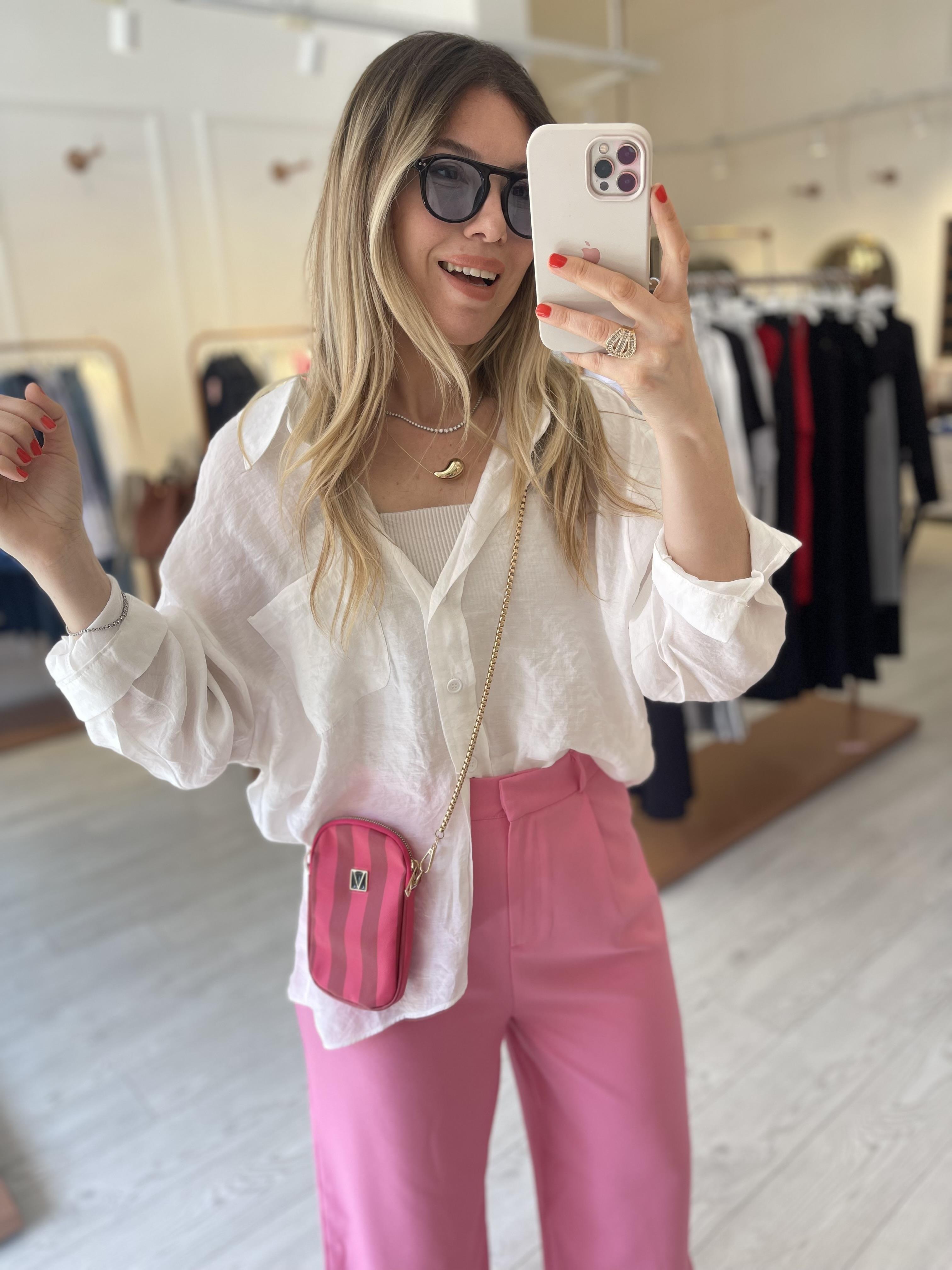 Beyaz Oversize Tensel Gömlek