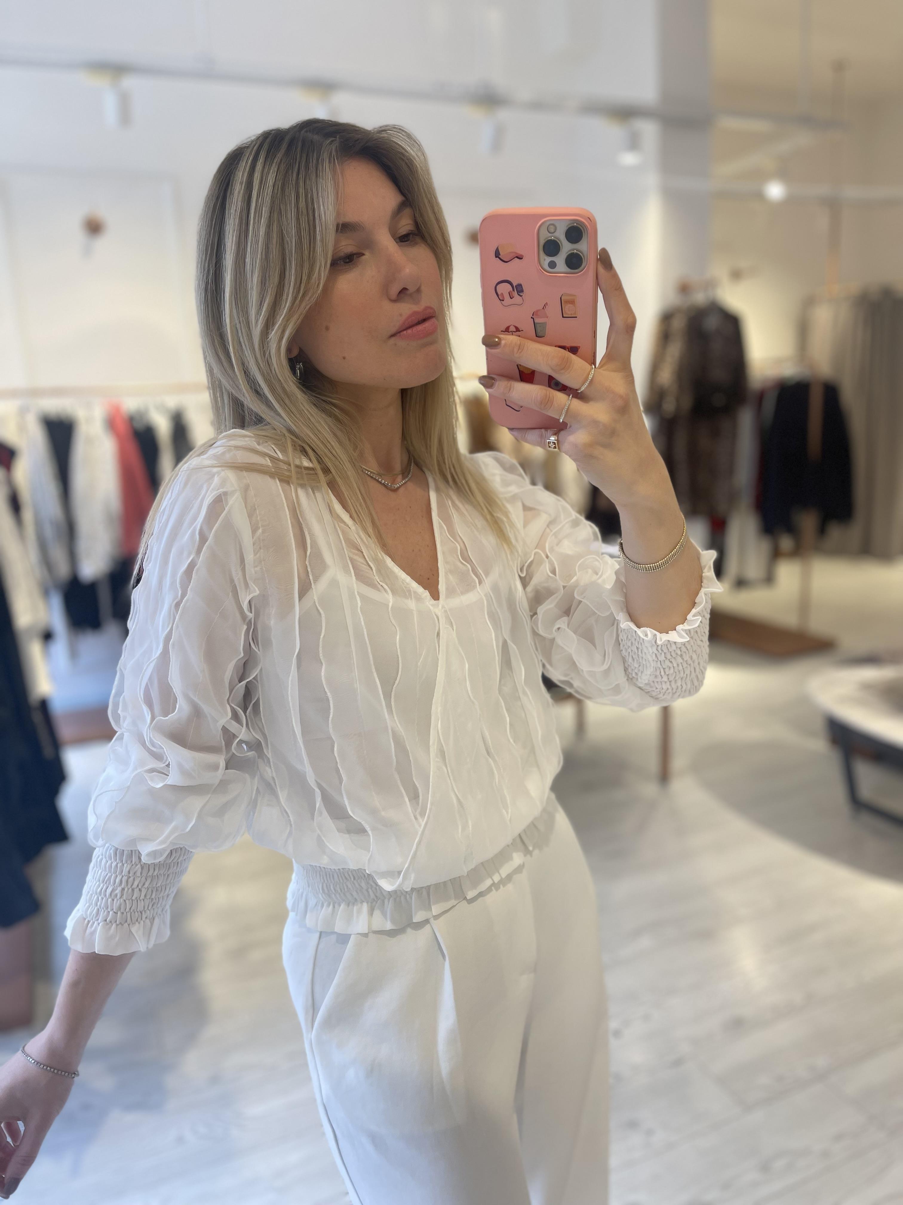 Beyaz Tasarım Tül Bluz