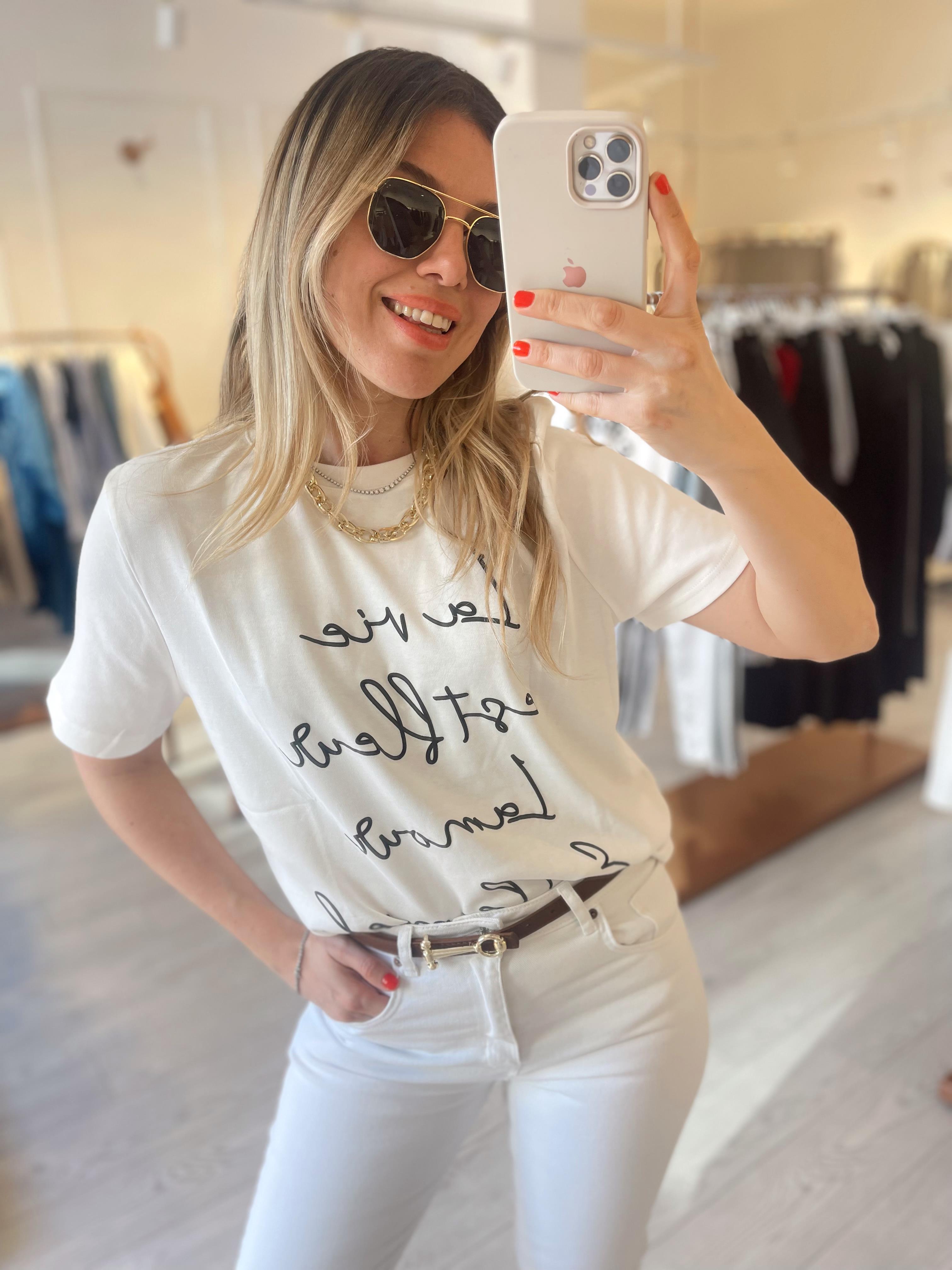 Beyaz Yazılı Premium Pamuklu Tshirt