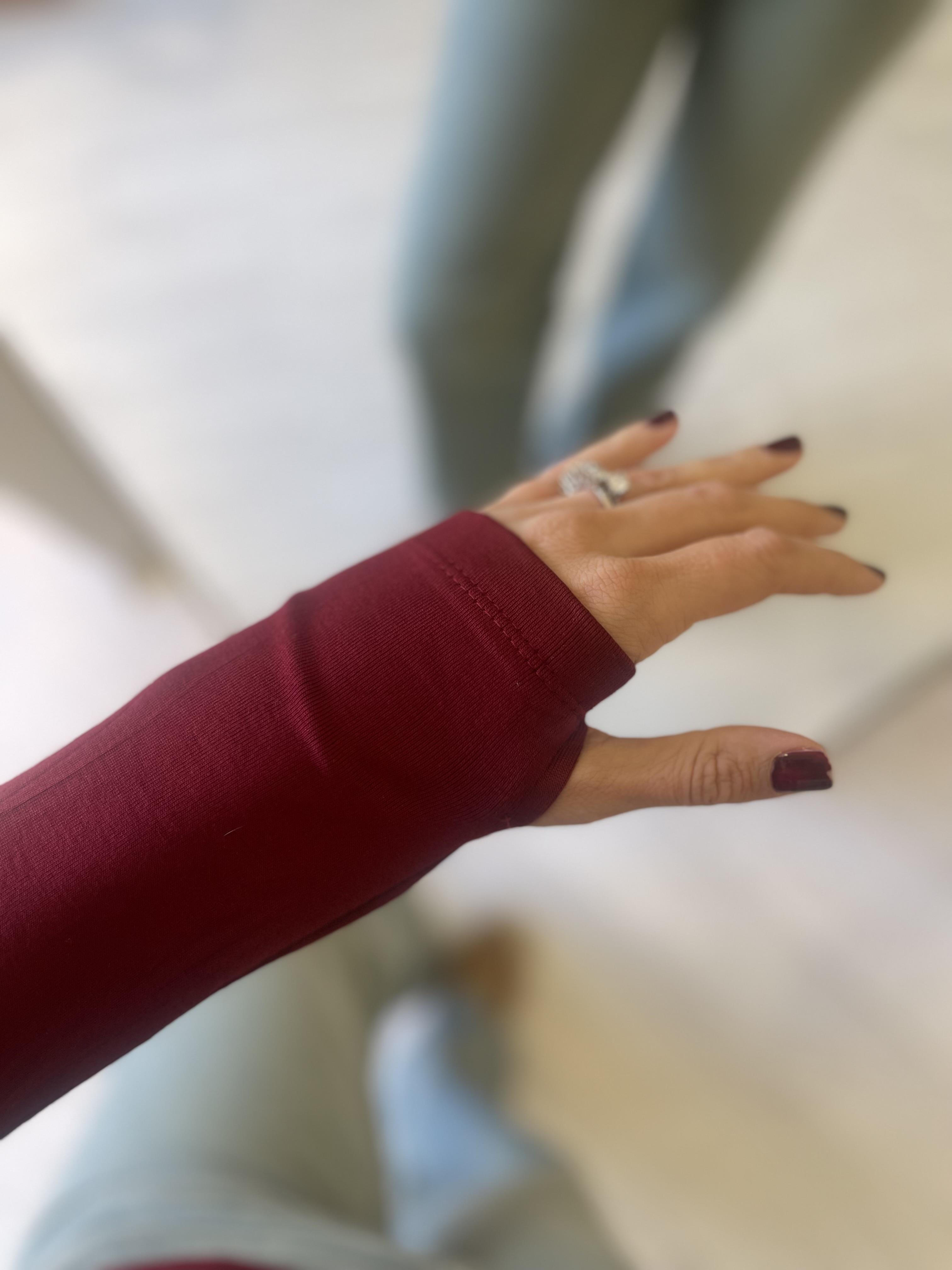 Bordo Massi.Yumuşak Dokulu Parmak Geçirmeli Basic Bluz · 2
