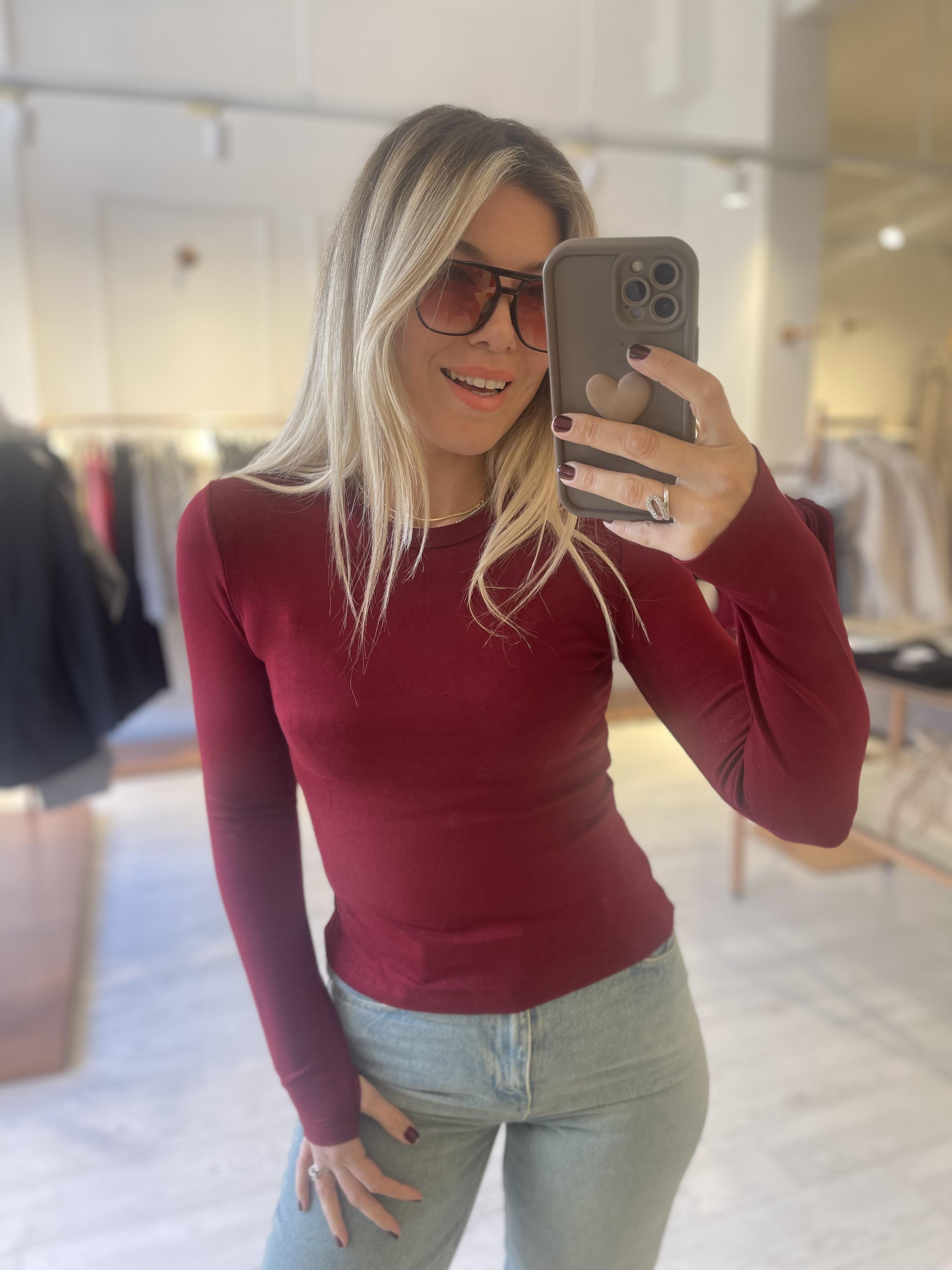 Bordo Massi.Yumuşak Dokulu Parmak Geçirmeli Basic Bluz · 3