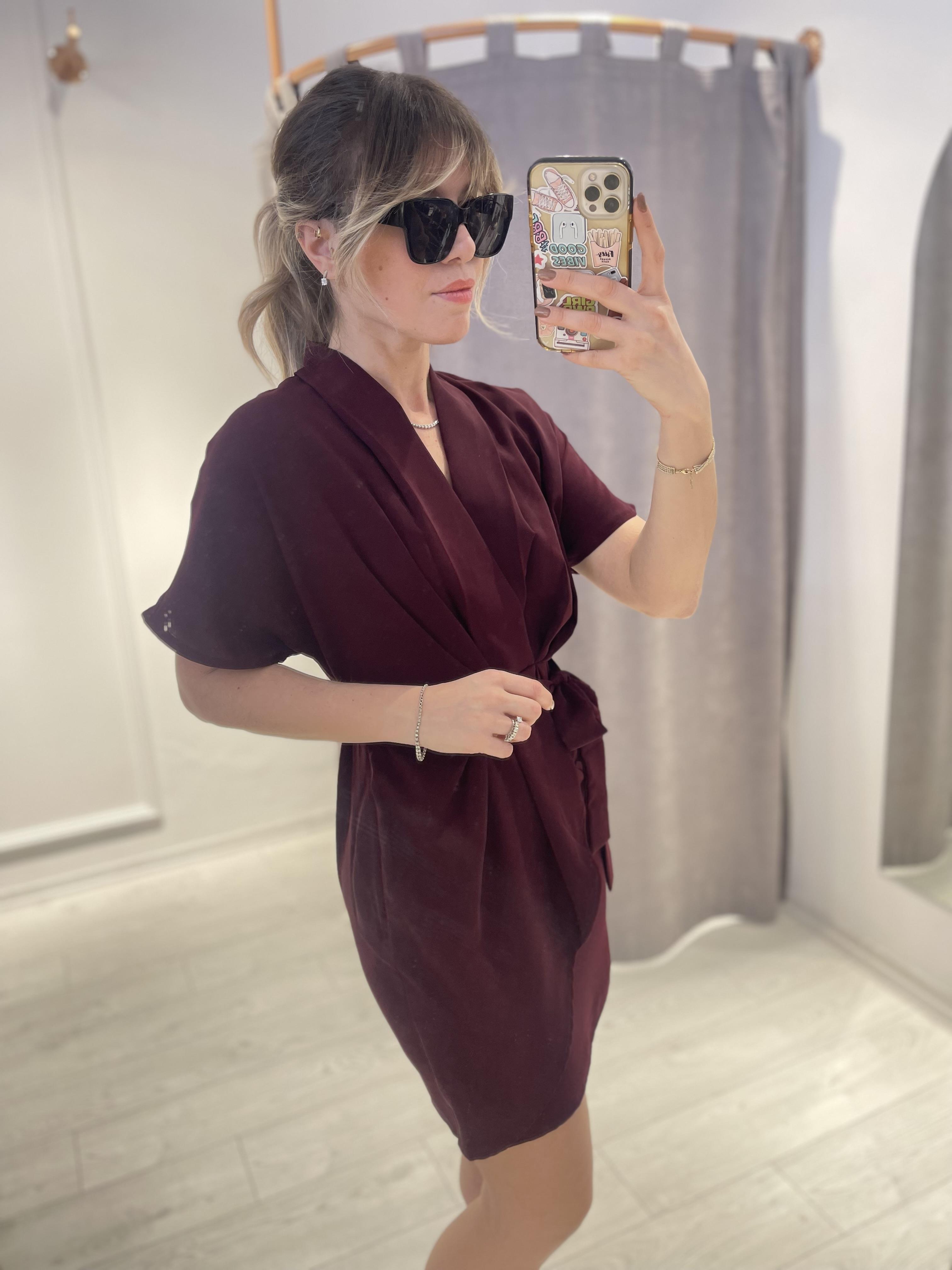 Bordo Şifon Mini Elbise · 4
