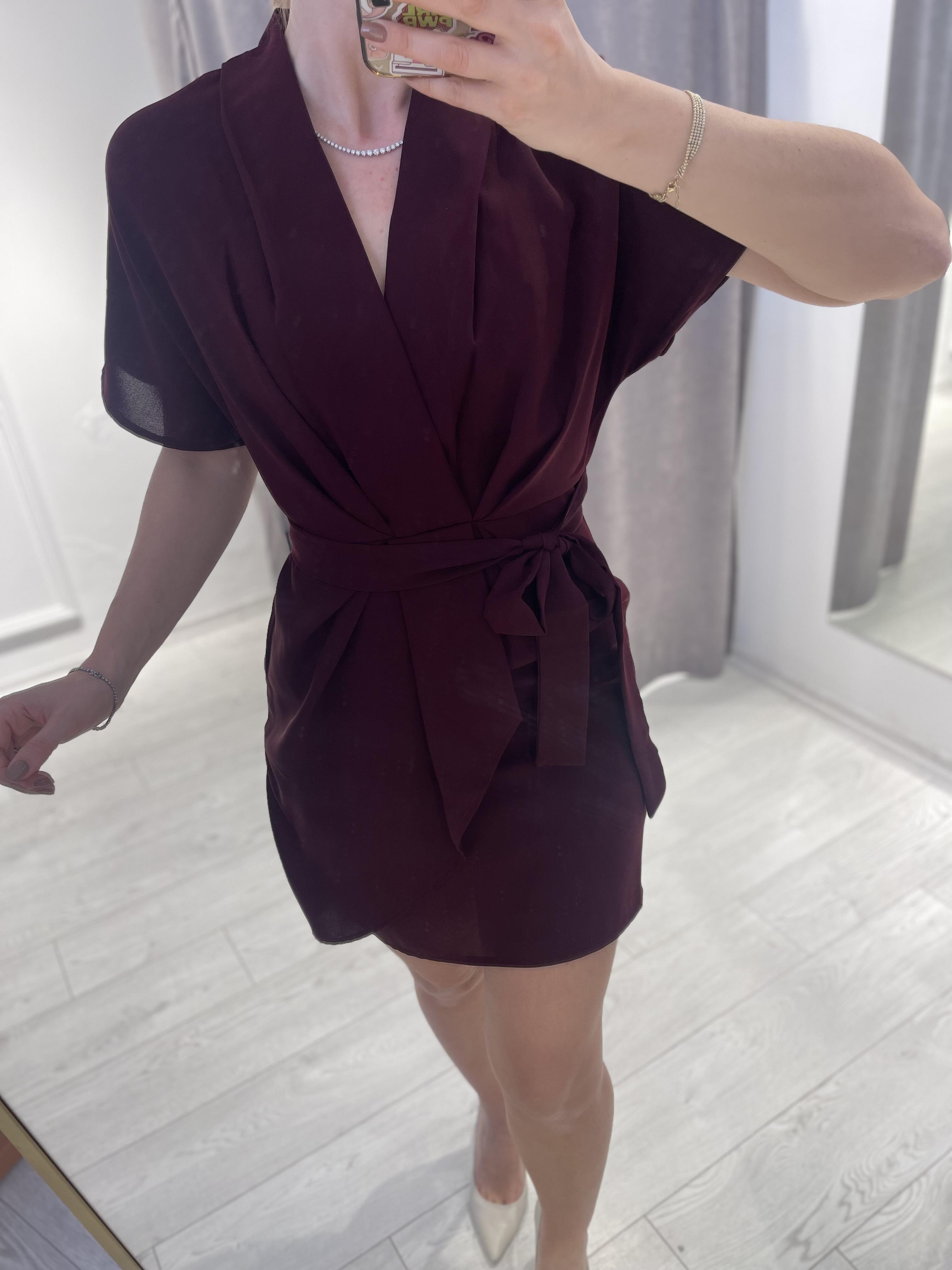 Bordo Şifon Mini Elbise · 6