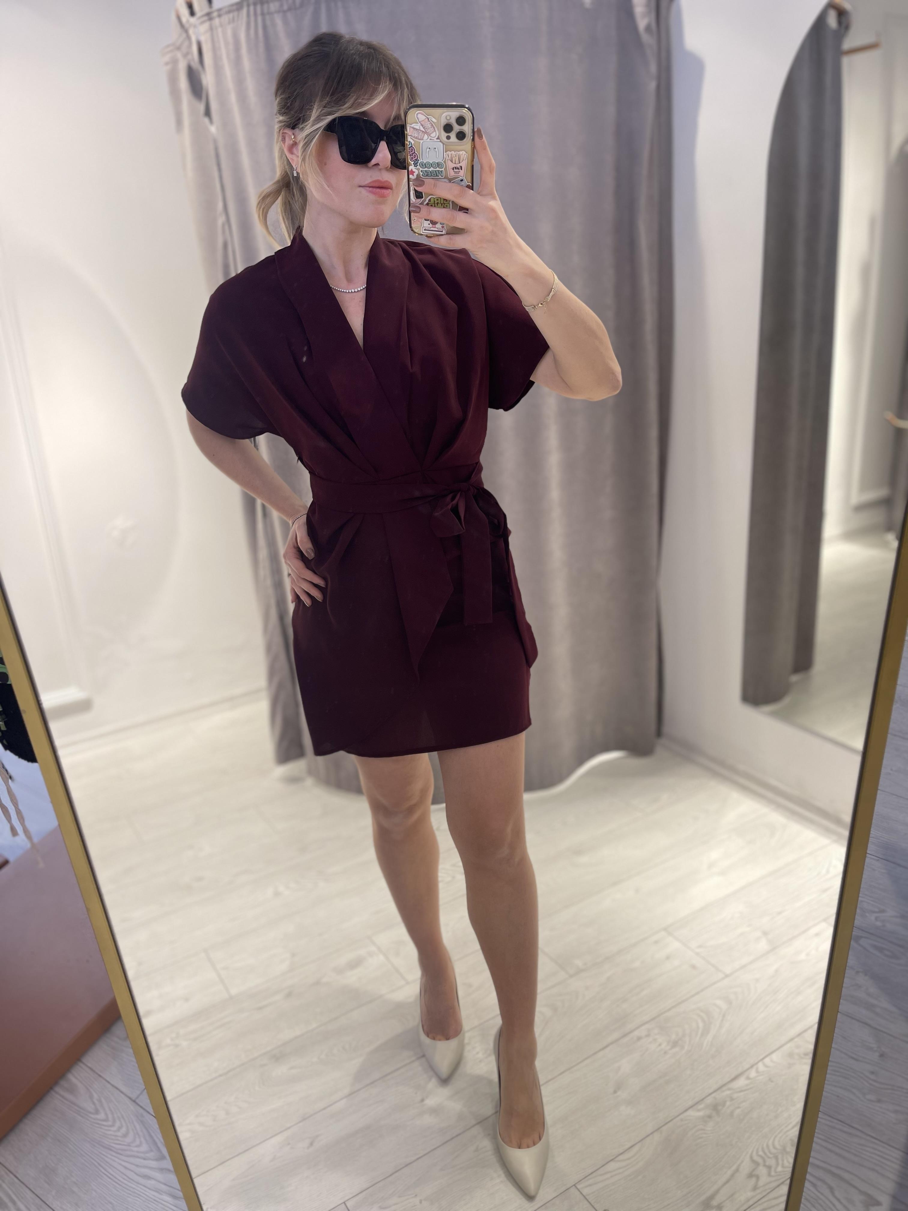 Bordo Şifon Mini Elbise · 5